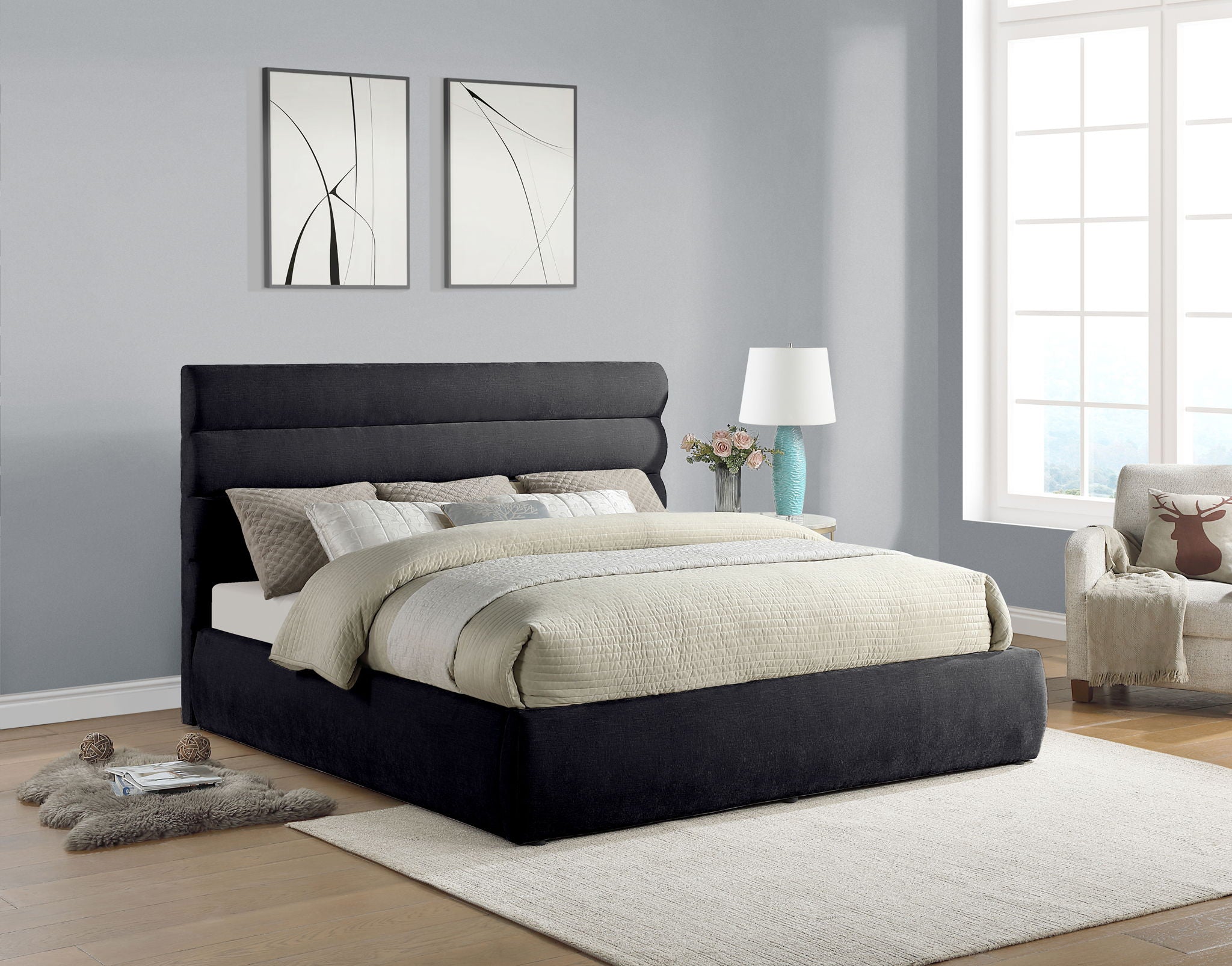 Adam - Chenille Fabric Bed With 52" Headboard