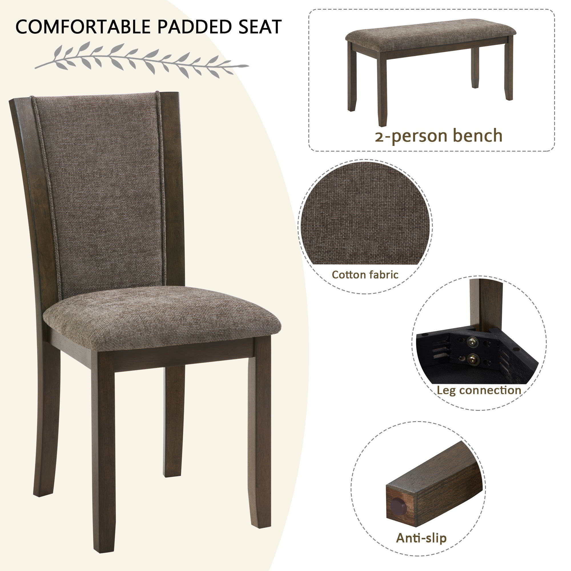 Dining Table Set With Upholstered Chairs, Rectangular Dining Table Set
