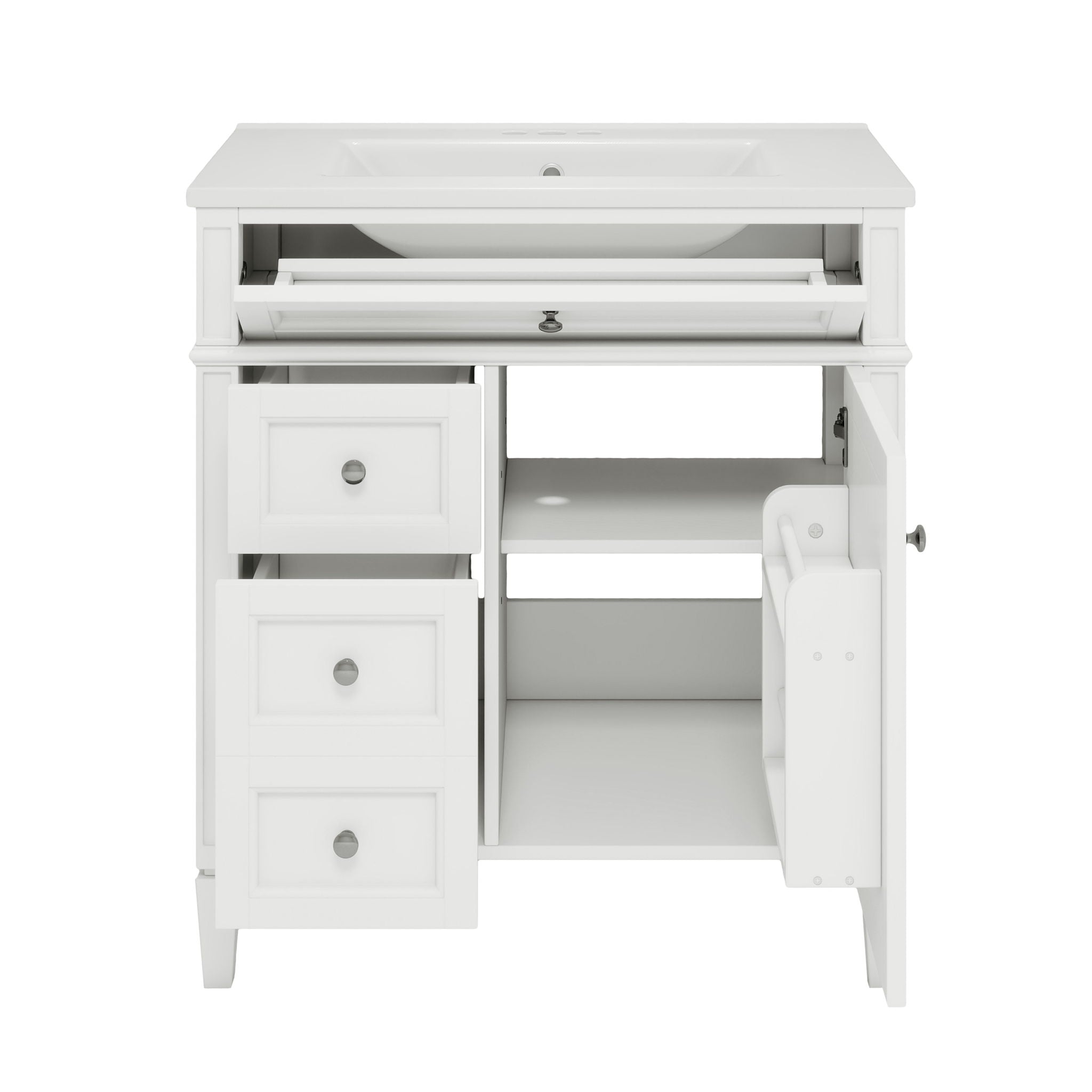 Bathroom Vanity With Top Sink, Modern Bathroom Storage Cabinet With 2 Drawers And A Tip-Out Drawer