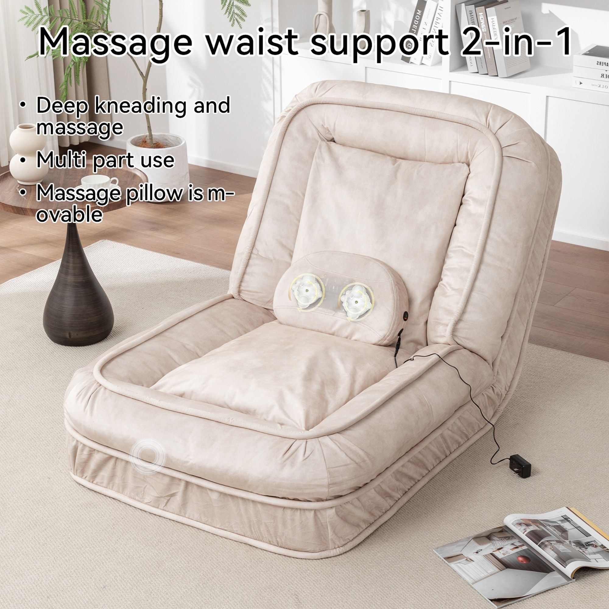 Upholstered Human Dog Bed And Pets, Bean Bag Floor Sofa With Massage Pillow, 5 Adjustable Positions & 2 Soft Pillows