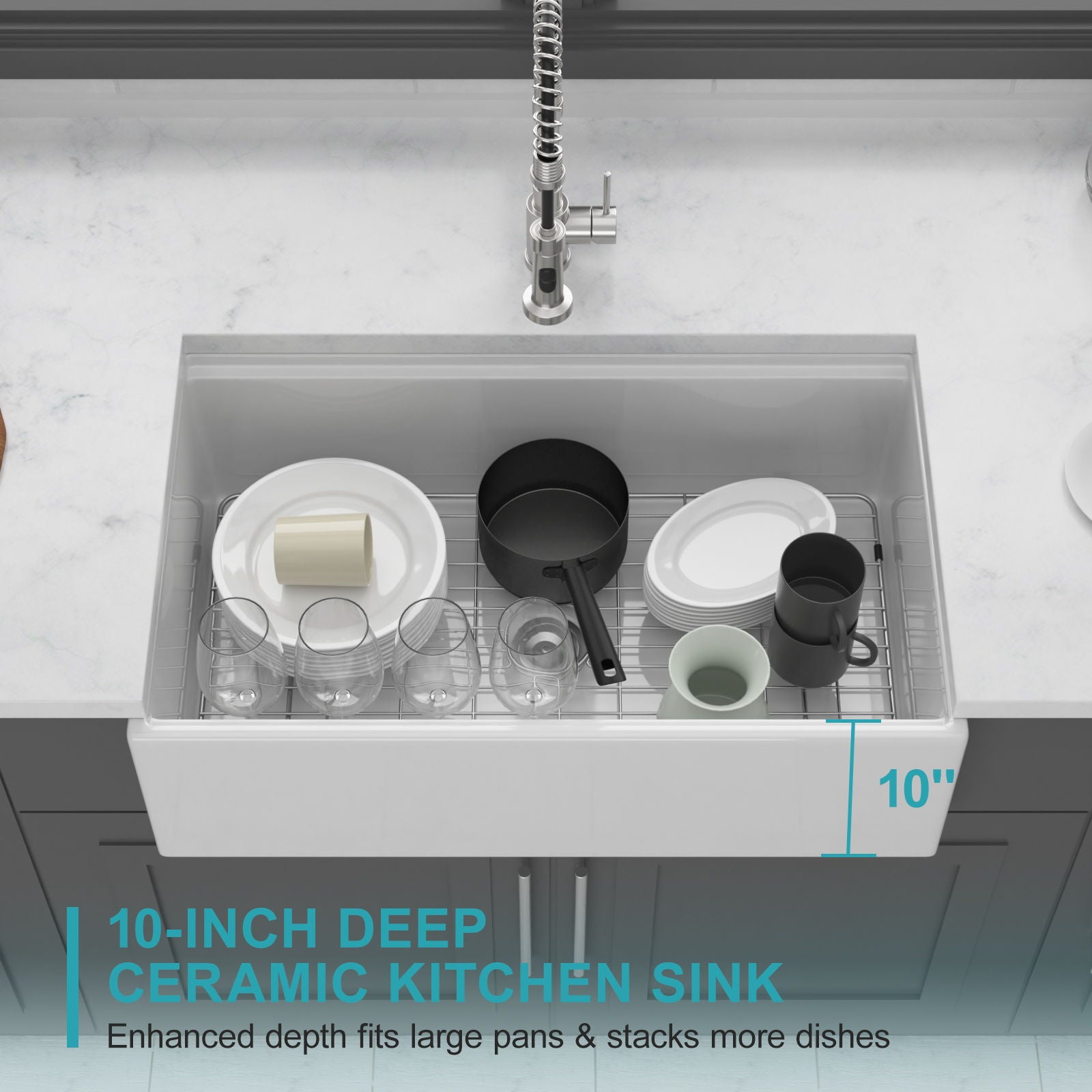 Porcelain Ceramic Farmhouse Sink Workstation With Reversible Apron Design - Single Bowl