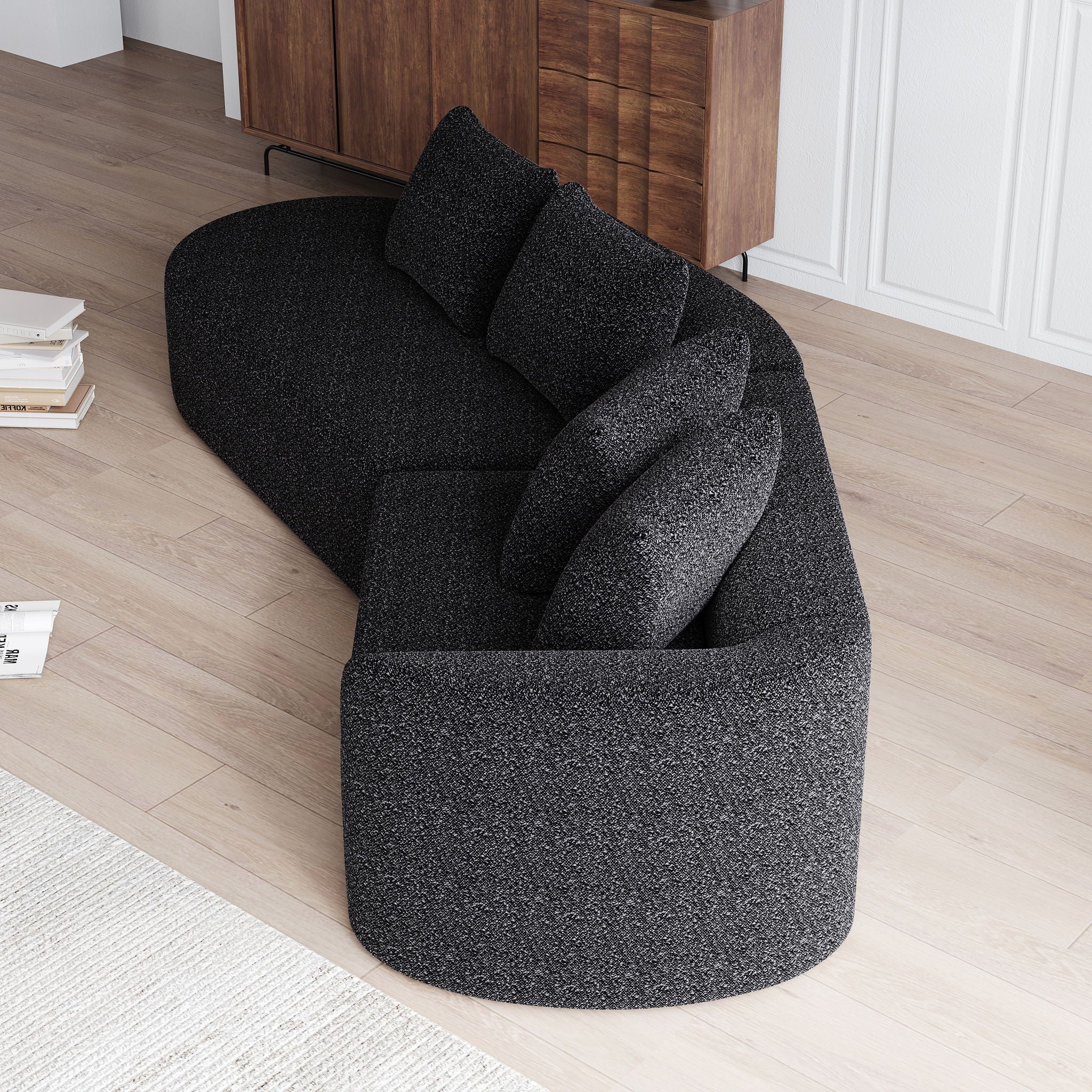 Upholstered Oversized Sectional Sofa, 4 Seater Extra Deep & Wide Seat Curved Cloud Couch With 4 Throw Pillows, Free Combination Living Room - Black