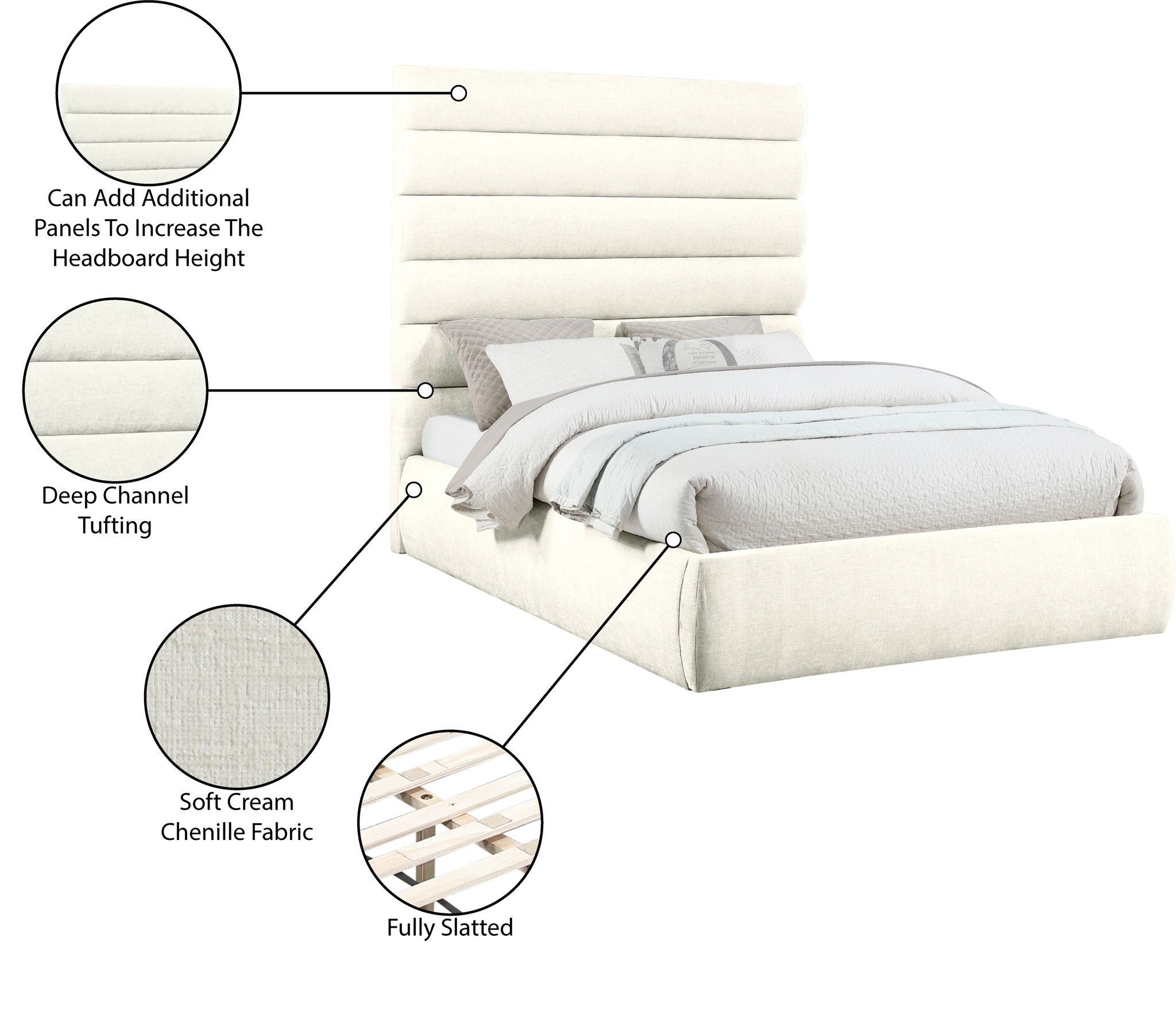 Adam - Chenille Fabric Bed With 70.5" Headboard