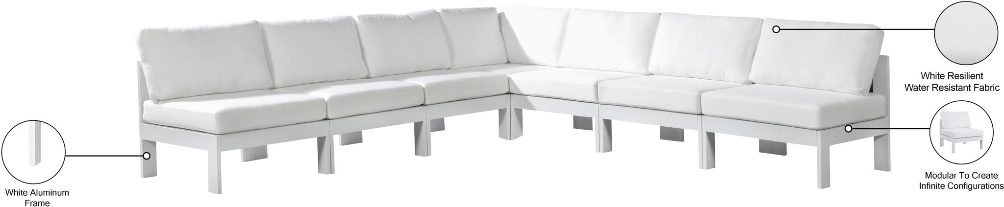 Nizuc - Outdoor Patio 7 Piece Modular Sectional With White Frame