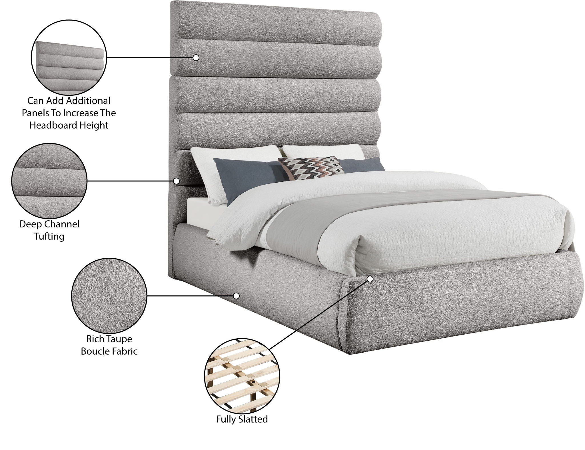 Adam - Boucle Fabric Bed With 70.5" Headboard