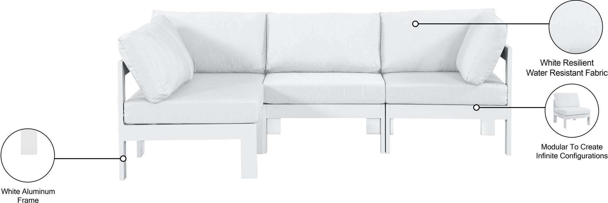 Nizuc - Outdoor Patio 4 Piece Modular Sectional With White Frame