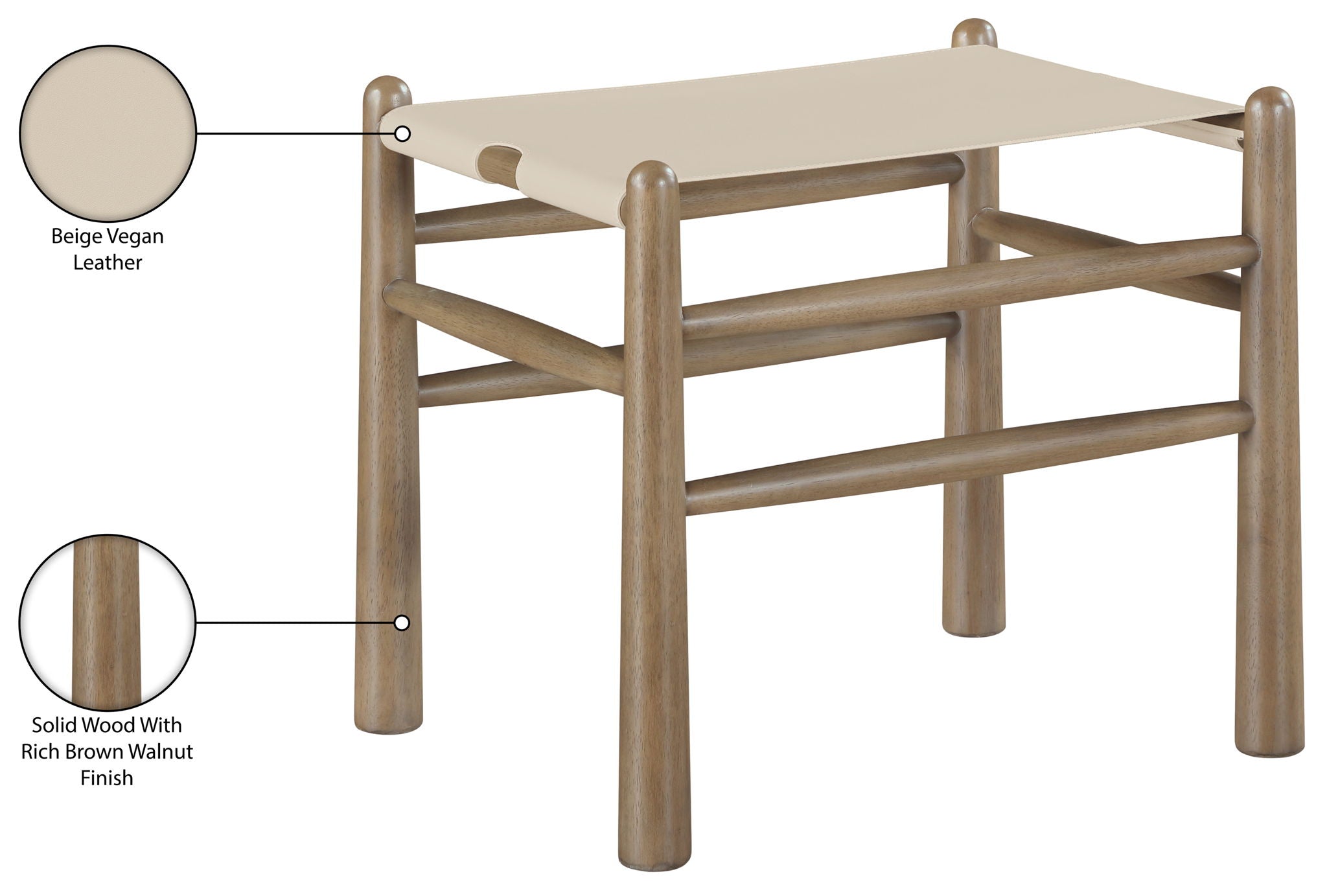 Santos - Faux Leather Upholstered Bench - Walnut Frame