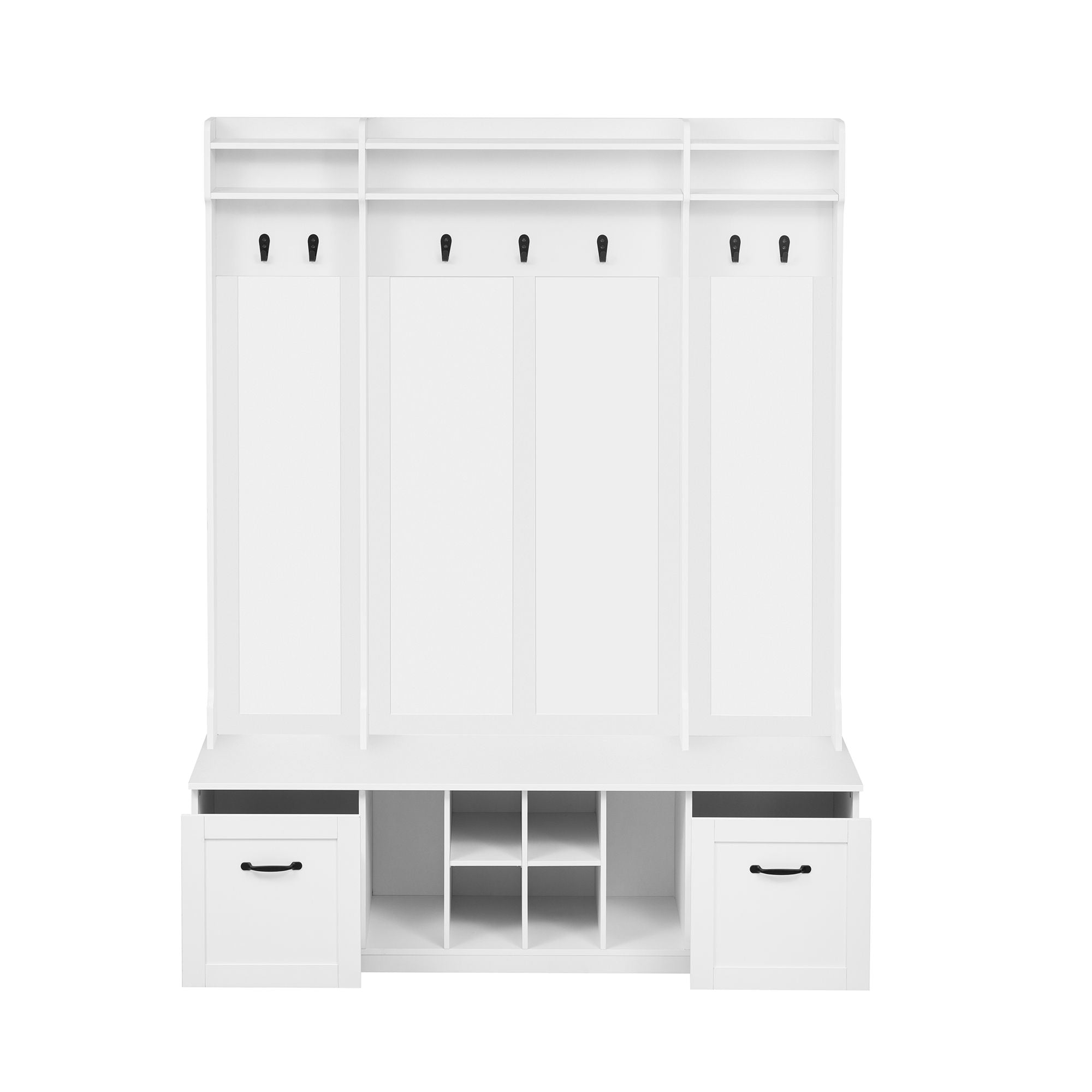 5 In 1 Entryway Bench With Coat Rack, 7 Sturdy Hooks, 2 Spacious Drawers And Adjustable Shelves
