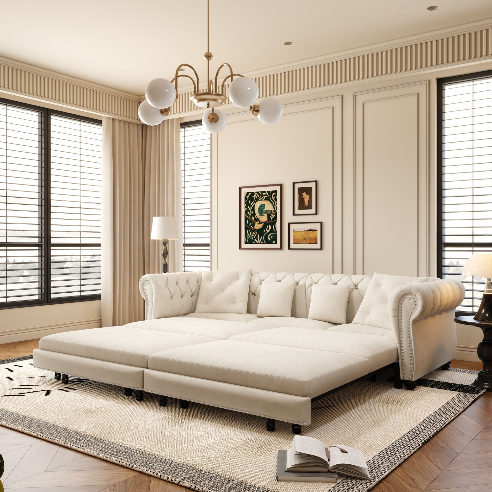 3 In 1 Convertible Sleeper Sofa Bed With Movable Ottoman