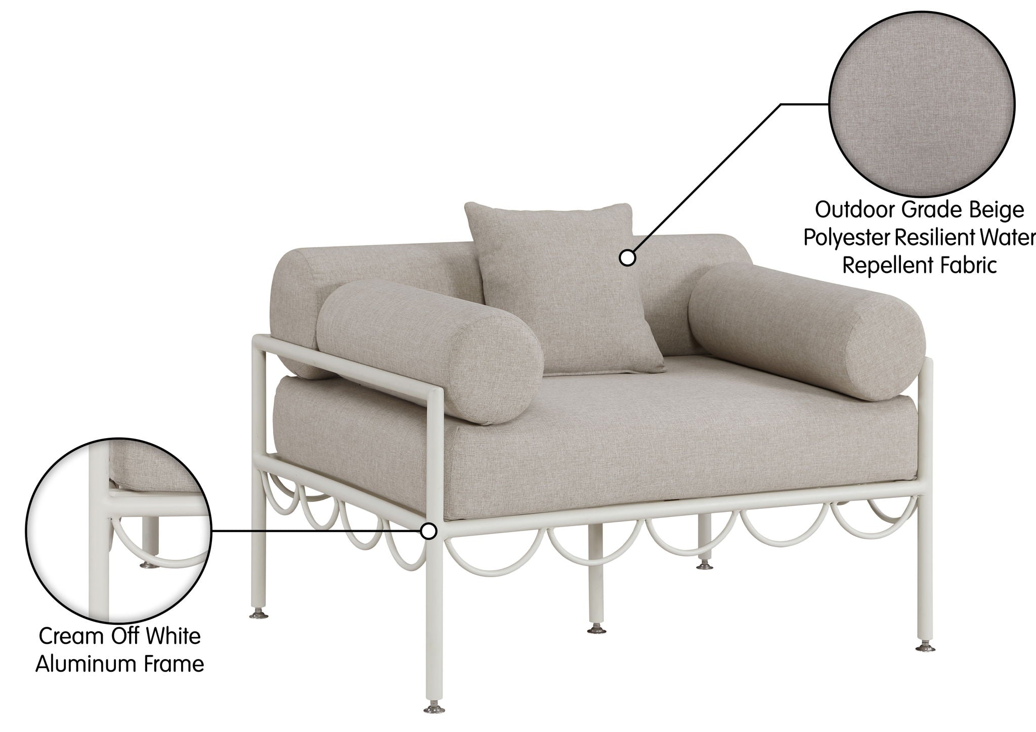 Portofino - Resilient Water Repellent Fabric Upholstered Outdoor Patio Chair