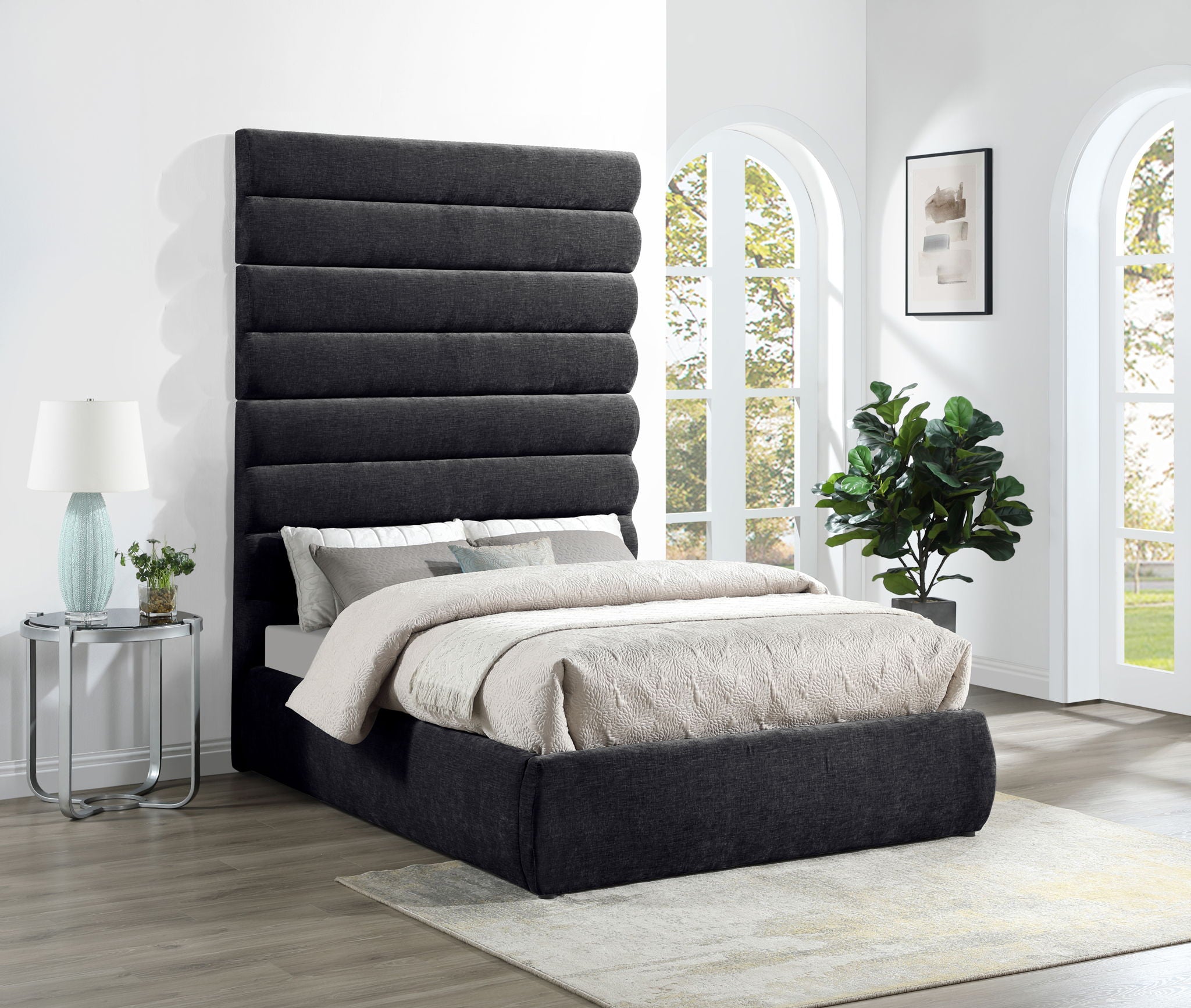 Adam - Chenille Fabric Bed With 89" Headboard