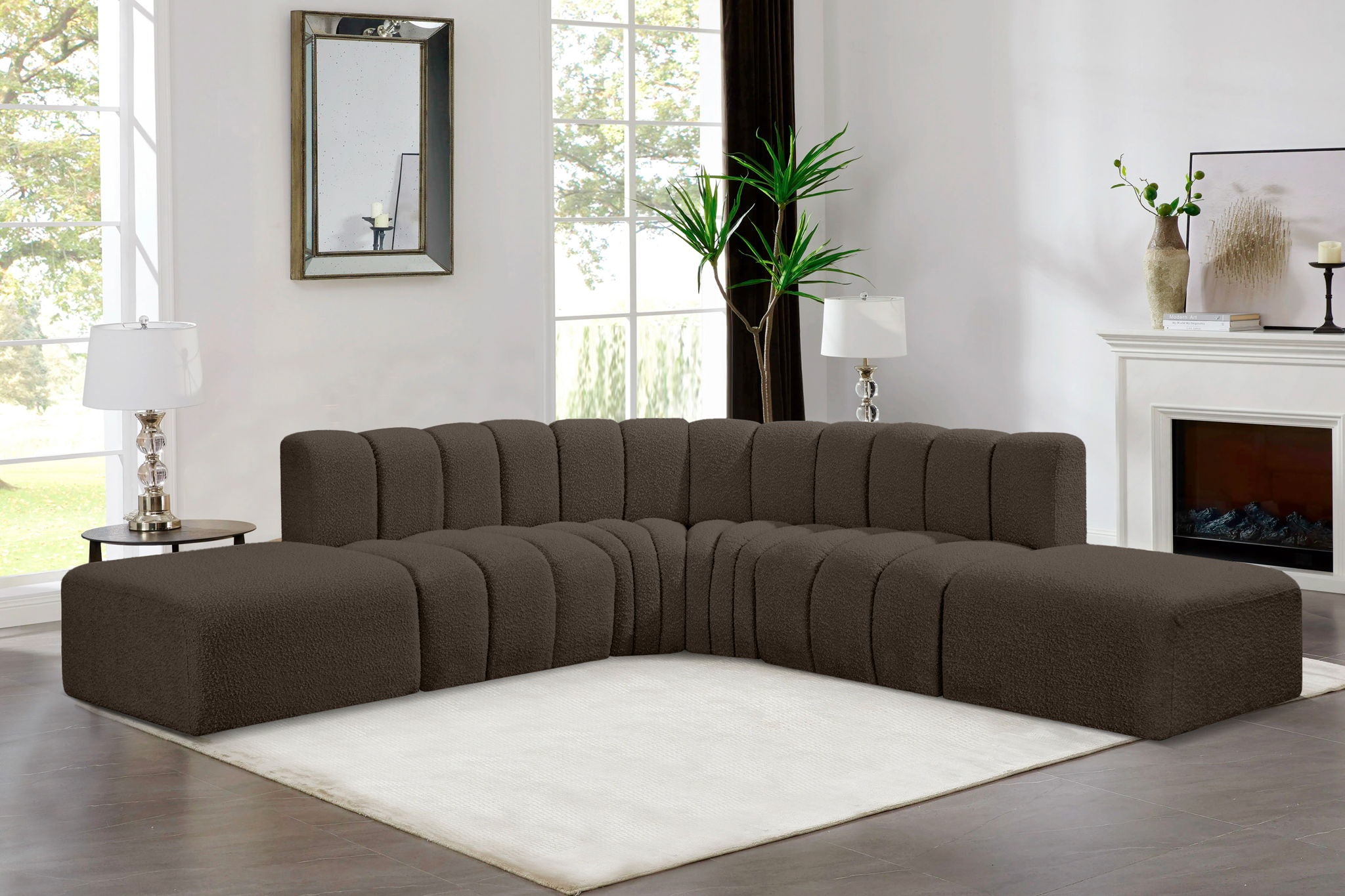 Arc - Boucle Fabric 6 Piece Corner Modular Sofa