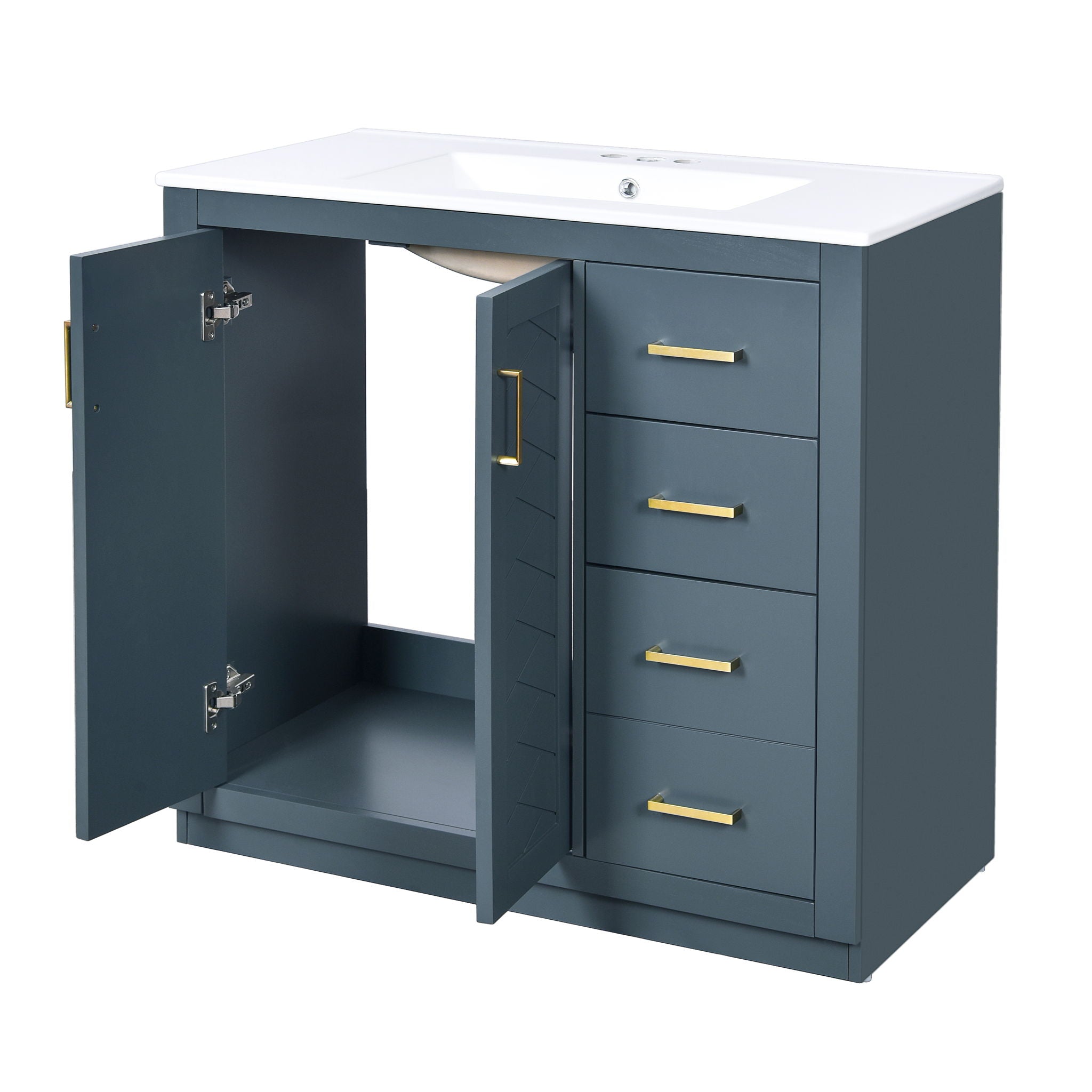 Bathroom Vanity With Sink Combo, Storage Cabinet, Freestanding Set With 3 Drawers & Soft Closing Doors