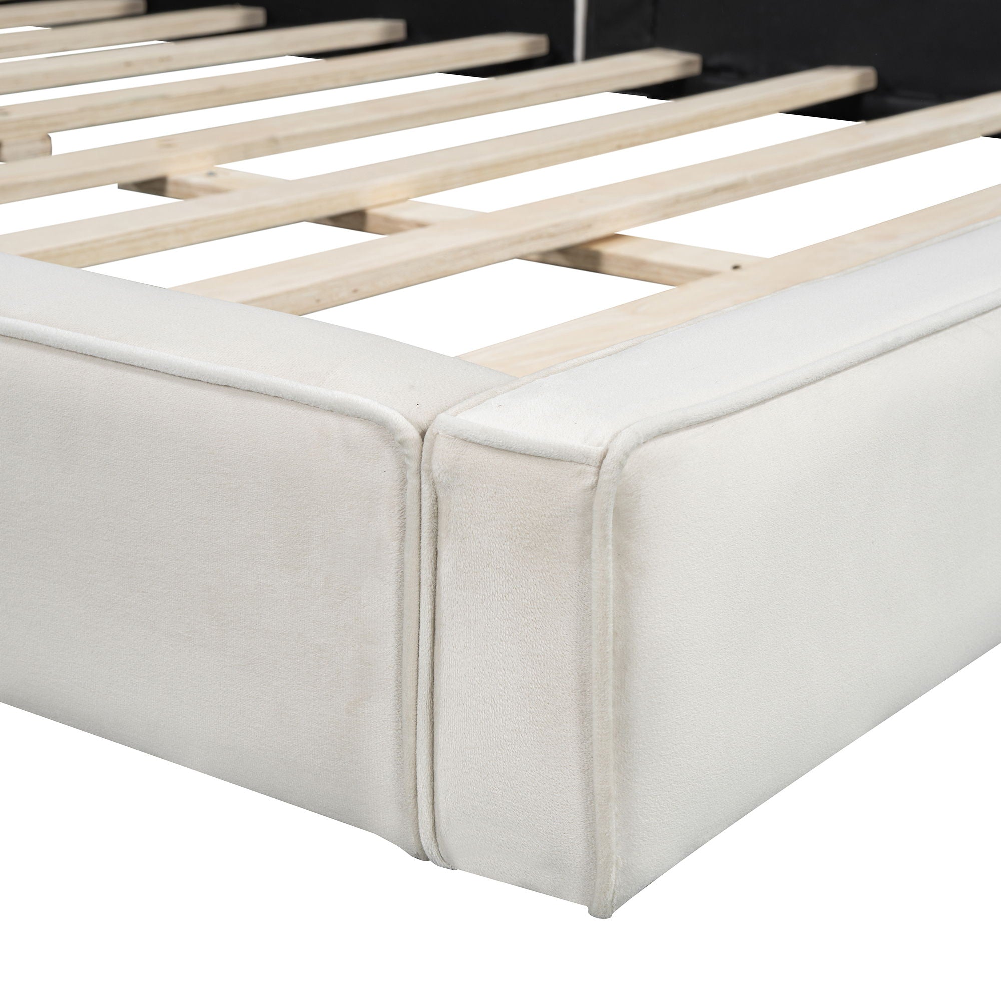 Upholstered Platform Bed, Grounded Bed With Solid Frame