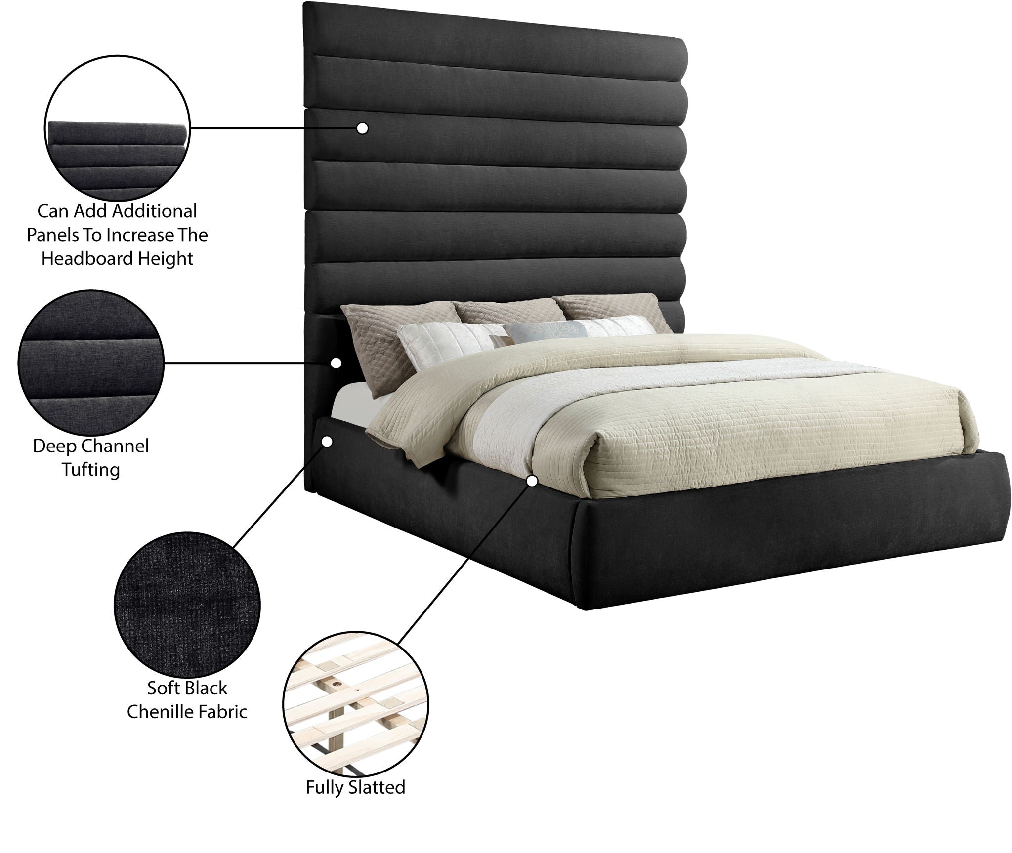 Adam - Chenille Fabric Bed With 89" Headboard