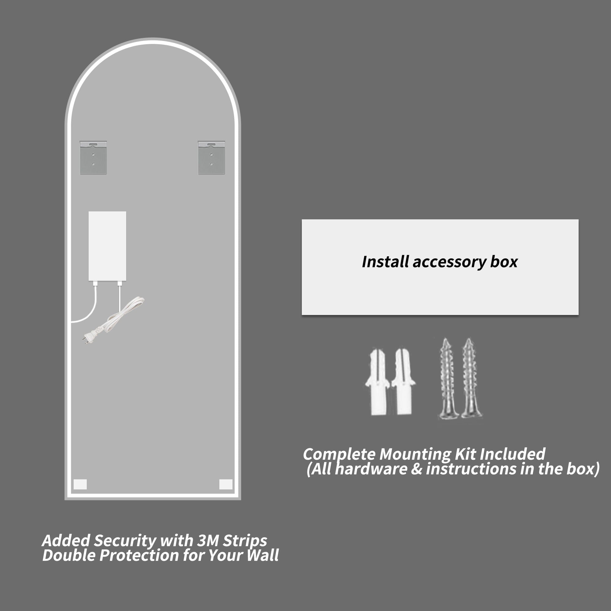 LED Full Length Wall Mirror With Symmetrical Arch Design, 3 Color Dimmable Lighting - Silver