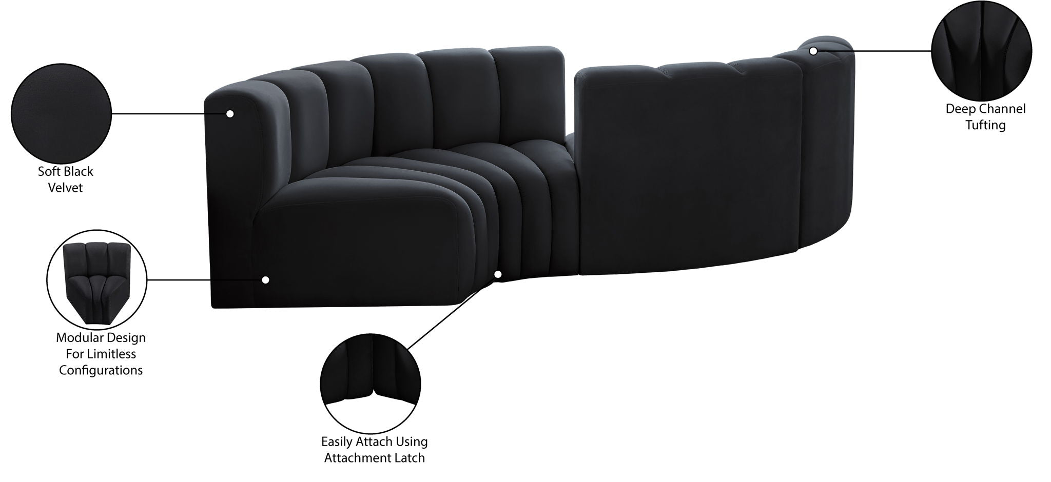 Arc - Velvet 4 Piece Curved Modular Sofa