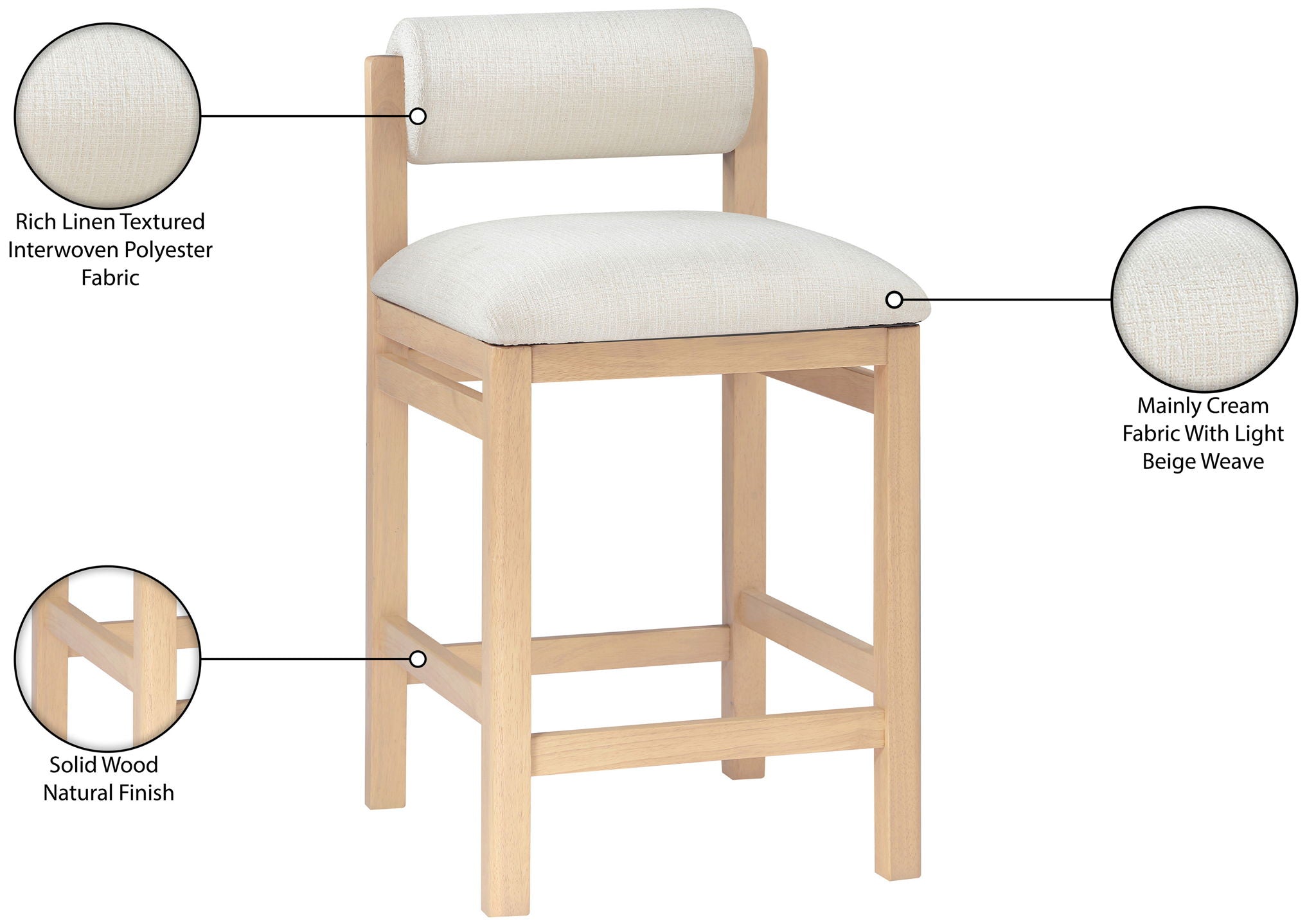 Roundhill - Fabric Counter Stool - Natural Frame