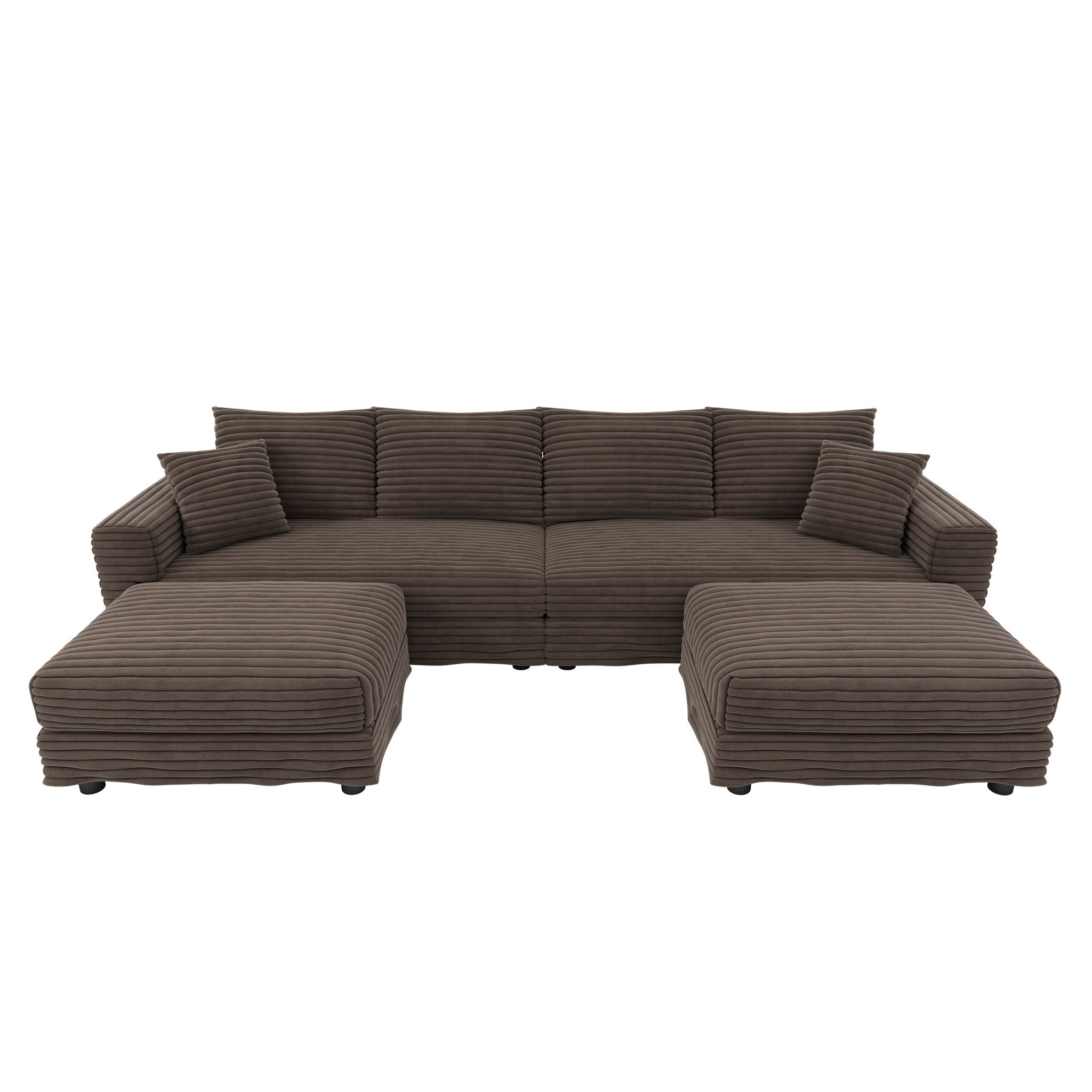 Deep Seat Convertible Sofa With Soft Pillows And Ottomans