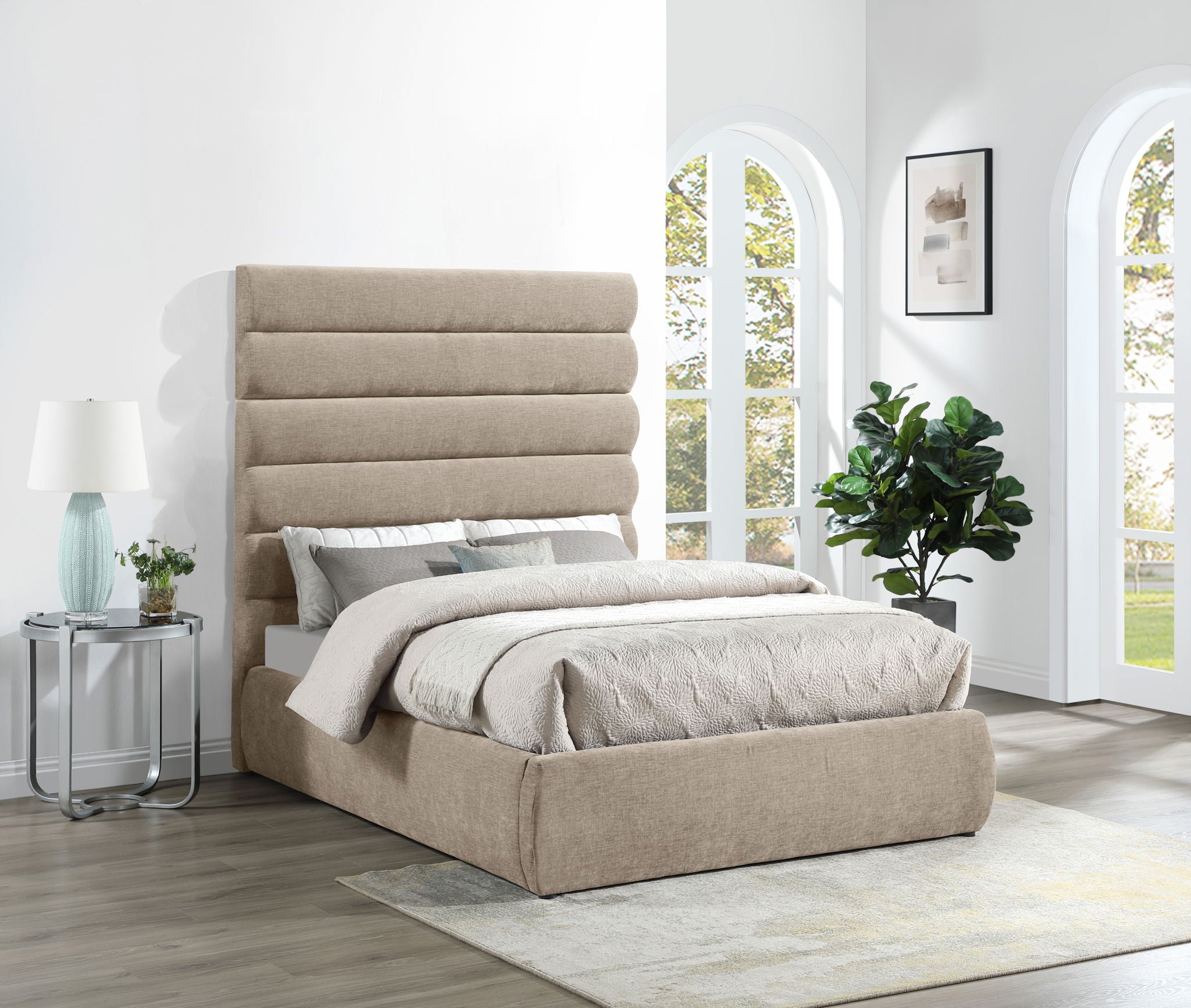 Adam - Chenille Fabric Bed With 70.5" Headboard