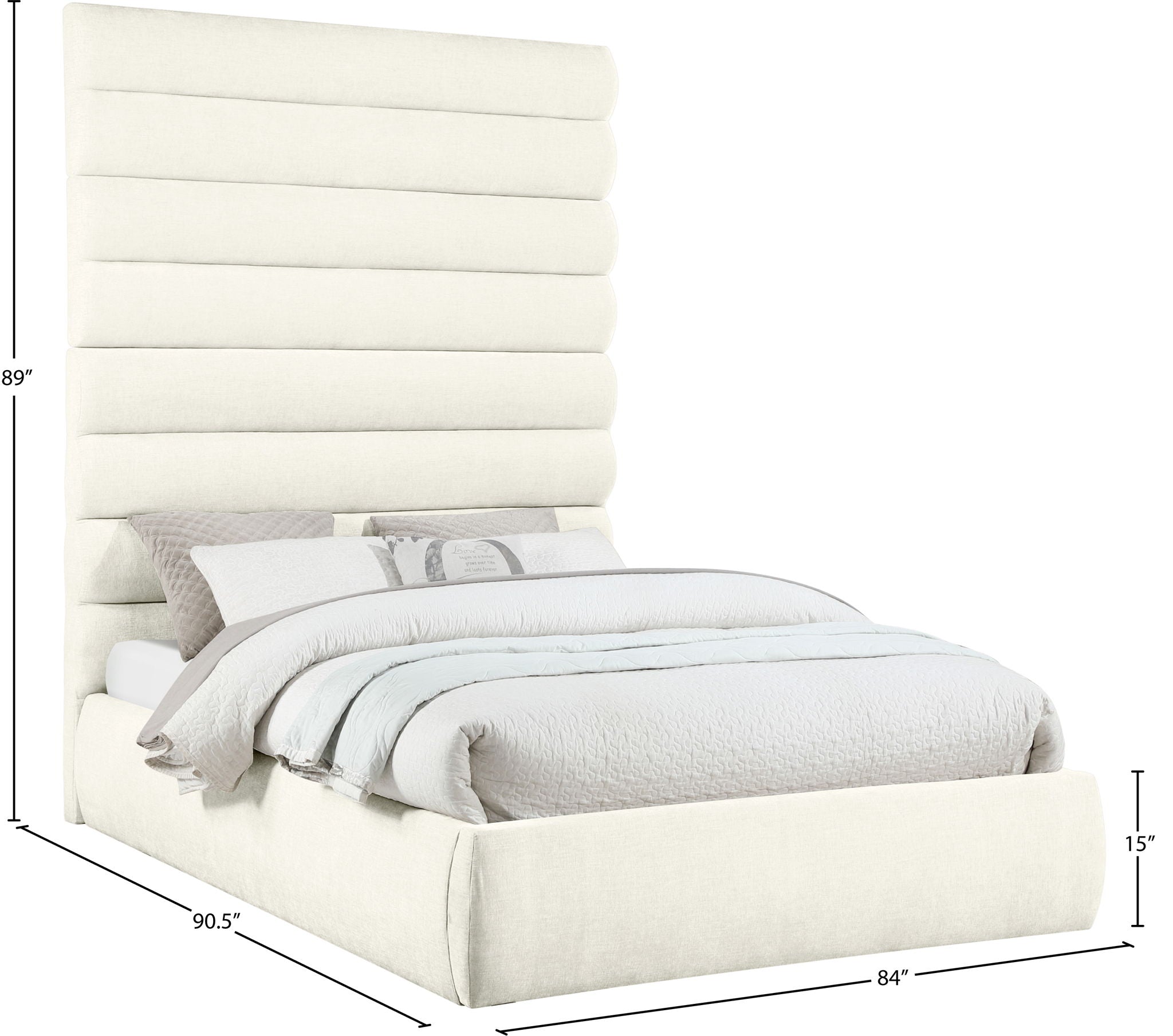 Adam - Chenille Fabric Bed With 89" Headboard