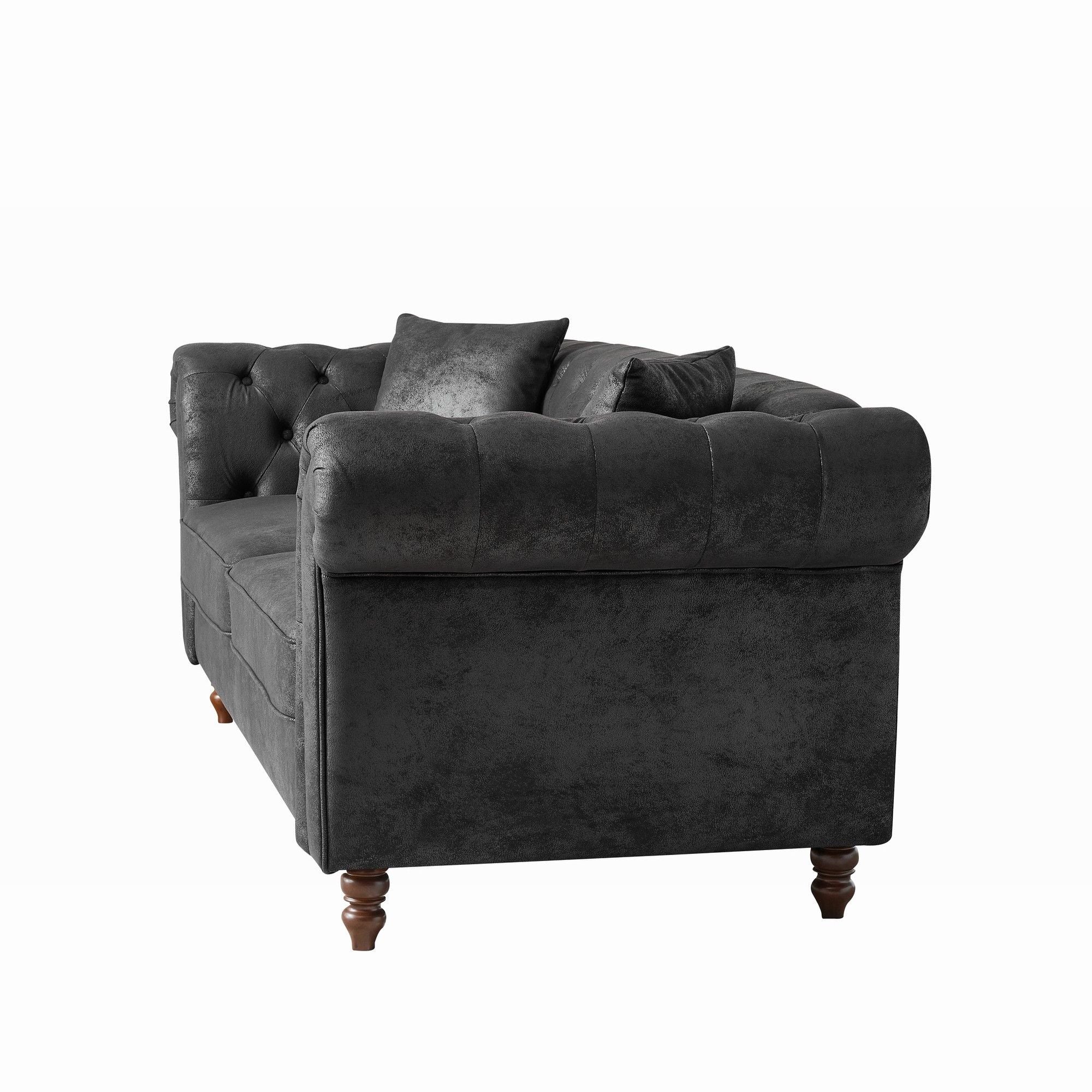 Chesterfield 3 And 3 Seater Sofa Set High Tech Fabric Roll Armrest Upholstered Couch