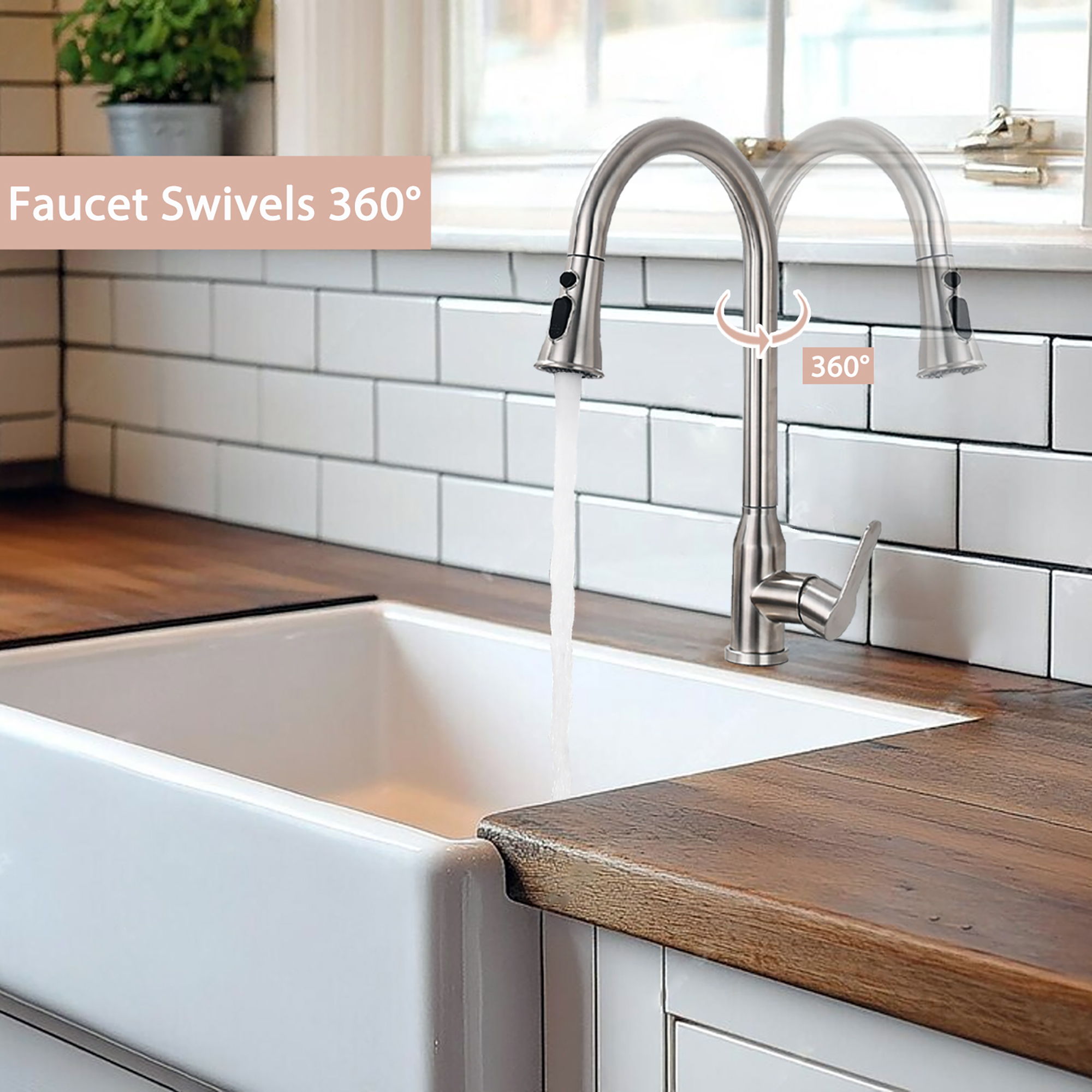 Stainless Steel High Arc Kitchen Faucet With Pull Down Sprayer - Brushed Nickel