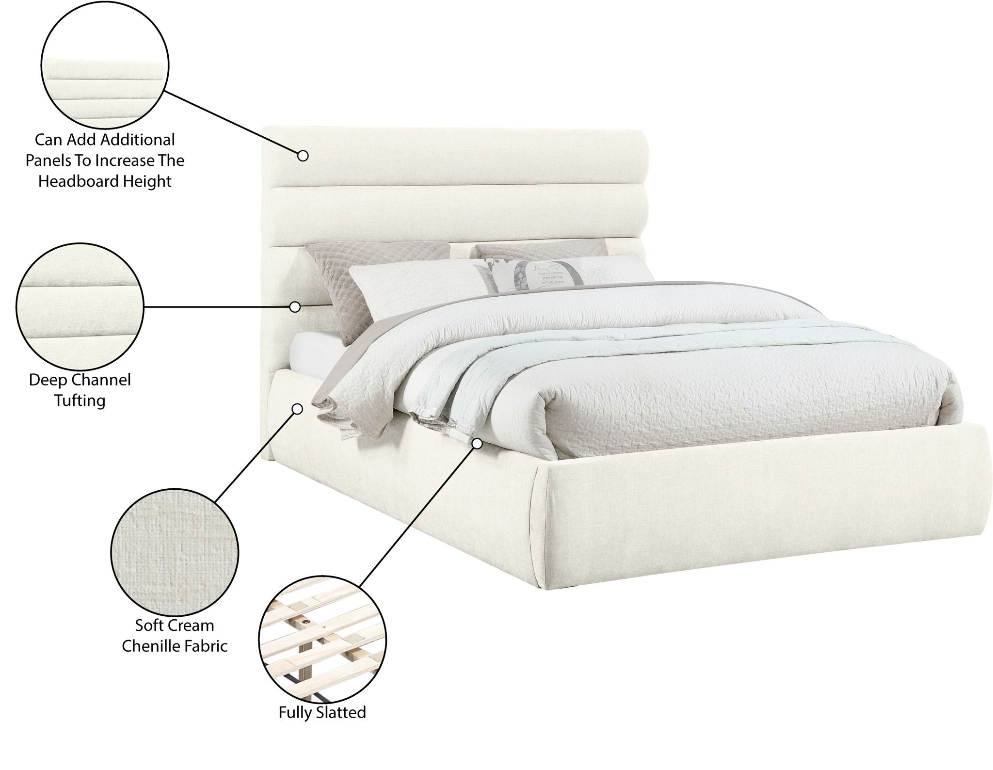 Adam - Chenille Fabric Bed With 52" Headboard