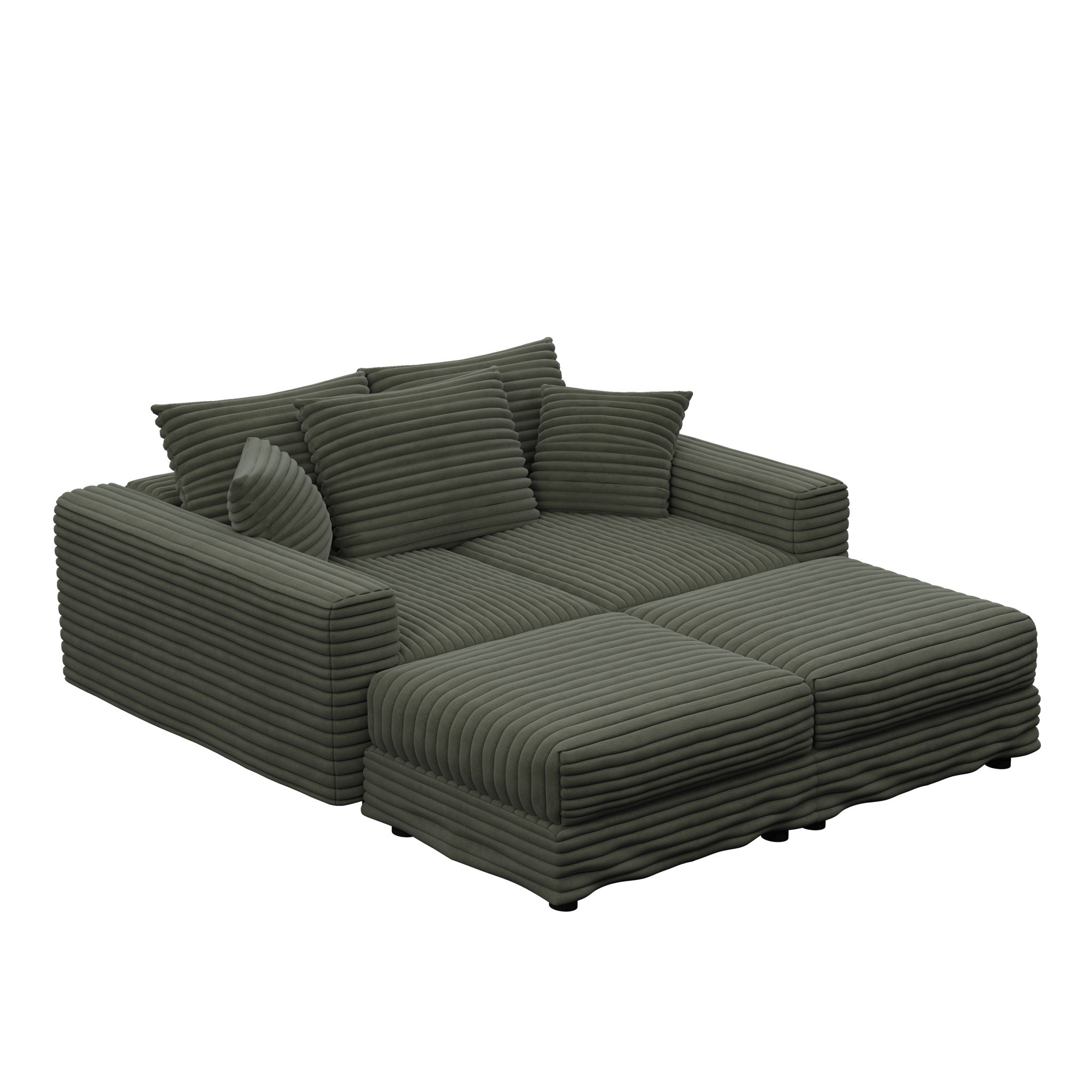 Convertible Deep Seat Sofa With Soft Pillows And Ottomans