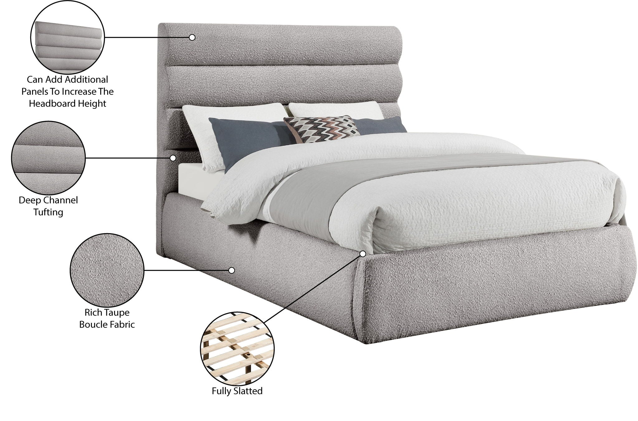 Adam - Boucle Fabric Bed With 52" Headboard