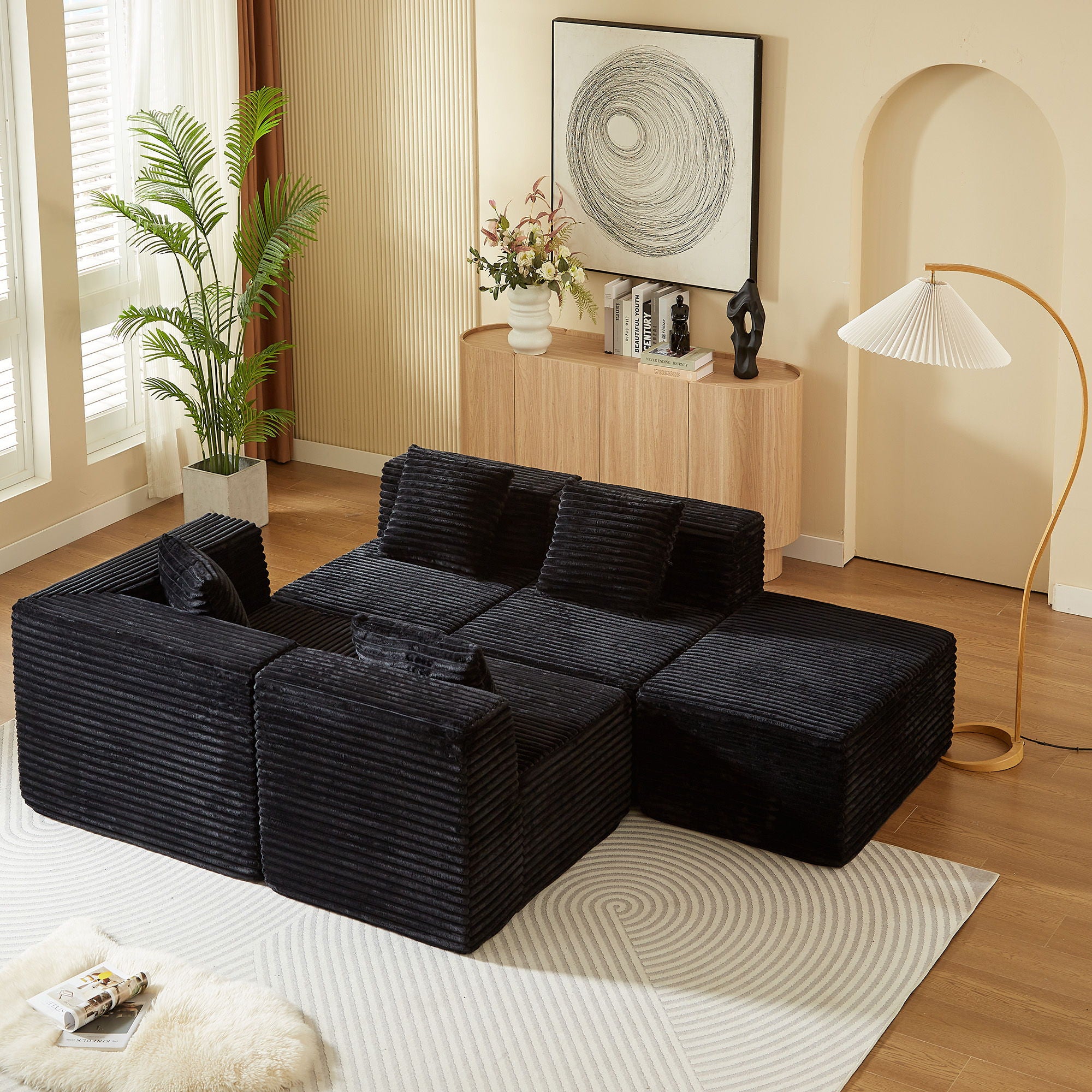 Modular Sectional Couches For Living Room With Deep Seat, L Shape Cloud Sofa Couch, High Density Memory Foam, Boneless Upholstered Couchesy - Black