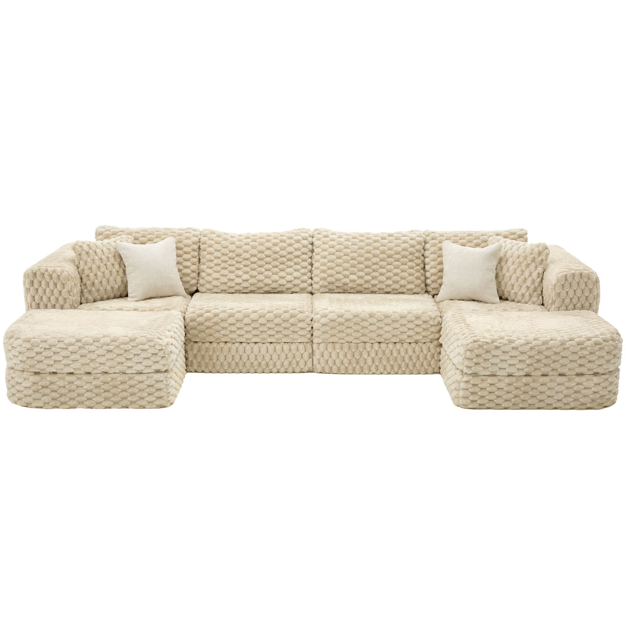 Modular Sectional Sofa, Boneless Couch With 2 Movable Ottomans