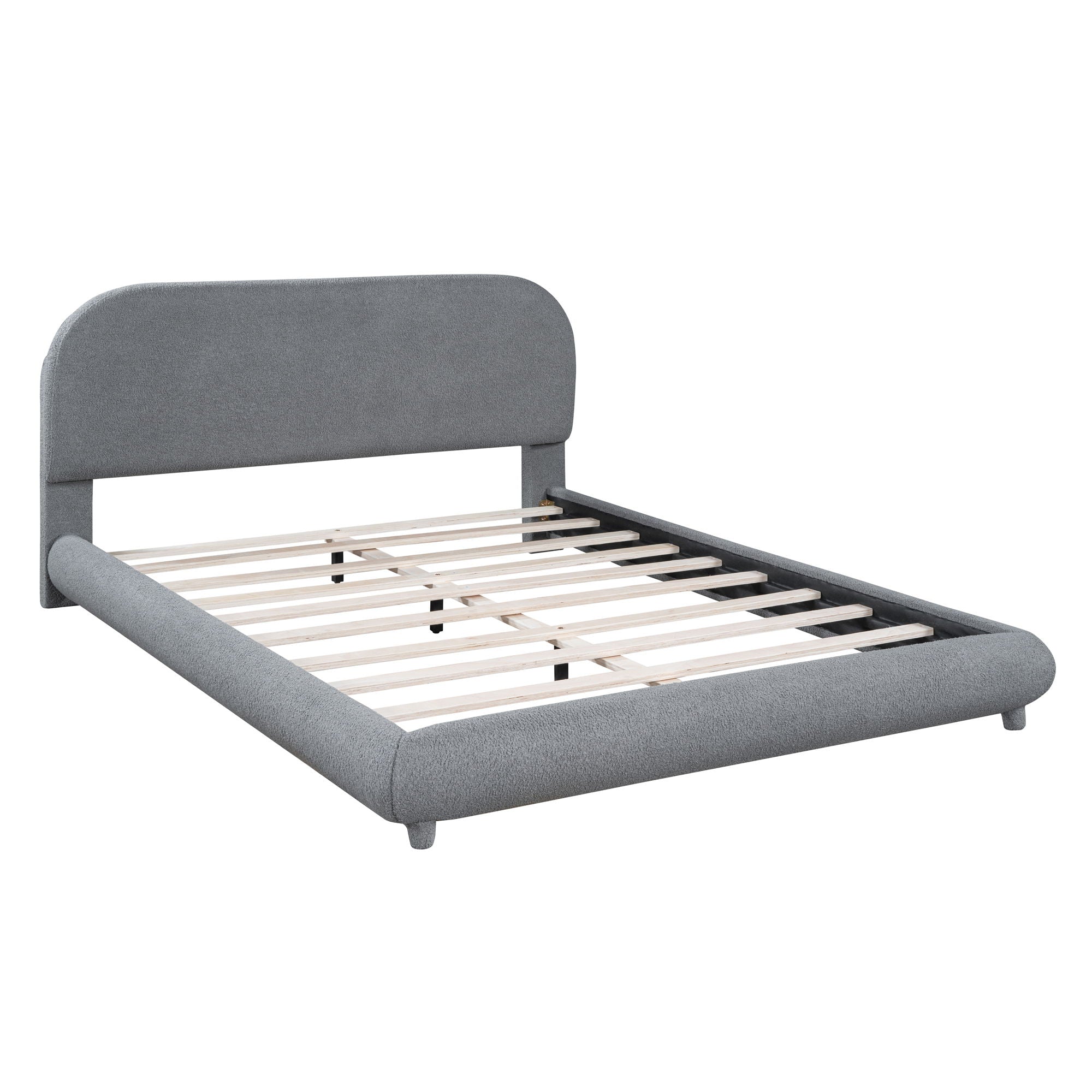 Upholstered Platform Bed With Thick Solid Frame And Stylish Curve-Shaped Design