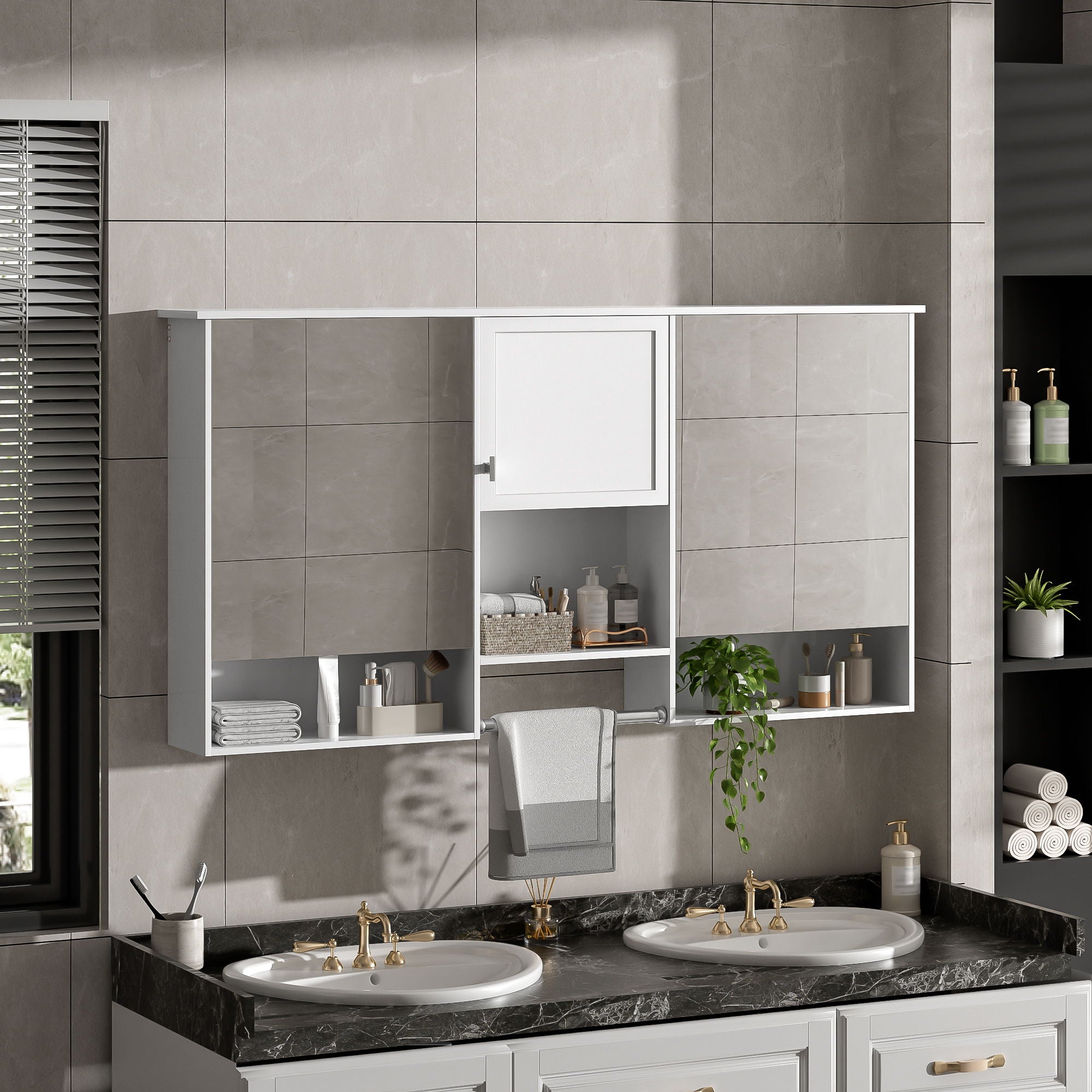 Wall-Mount 3-In-1 Mirror Cabinet With Adjustable Shelf, Soft-Closing Hinges, Rectangular Design - White