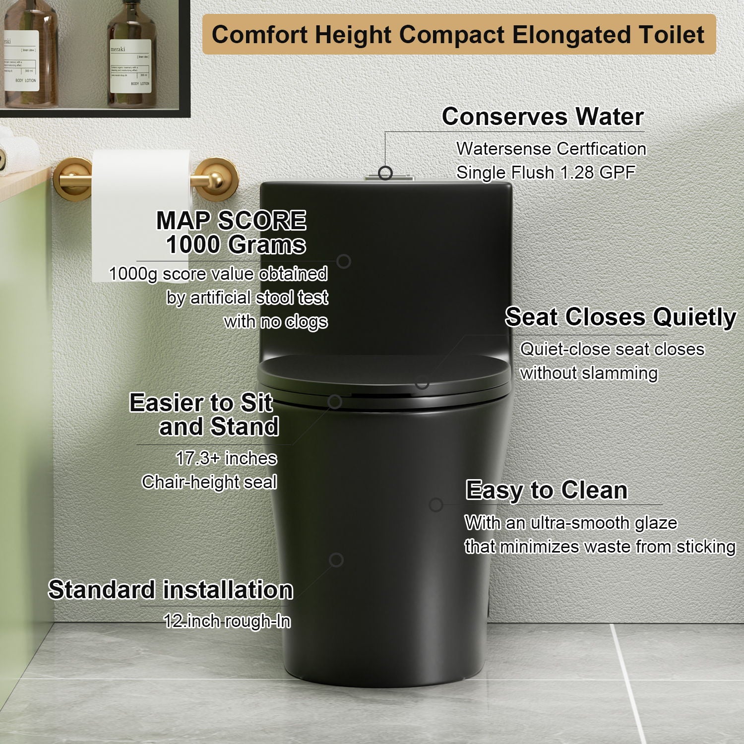 1 Piece Toilet With Dual Flush And Soft Closing Seat