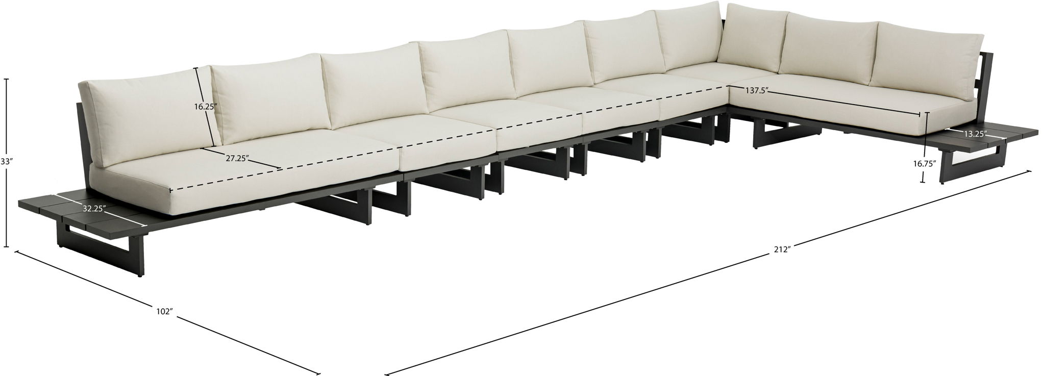 Maldives - 7 Piece Water Resistant Outdoor Patio Modular Sectional With Gray Base
