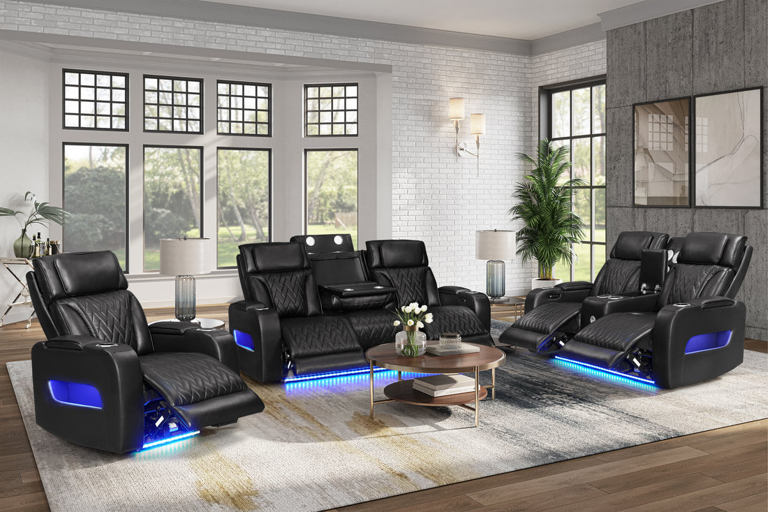 DUBAI 3PC Black Power Reclining Set – FREE Rug or TV Included!