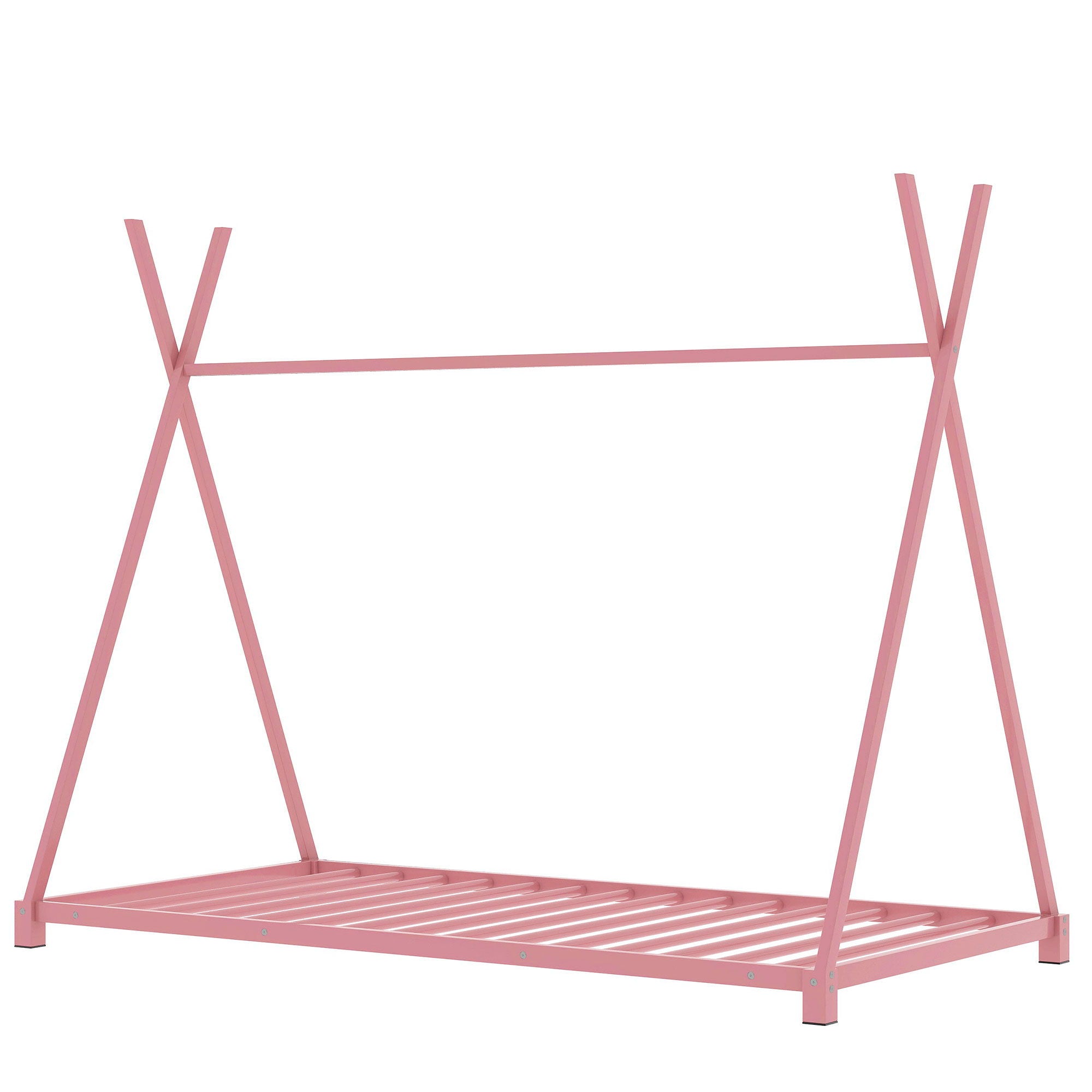 Metal House Platform Bed With Triangle Structure, Low Profile Design