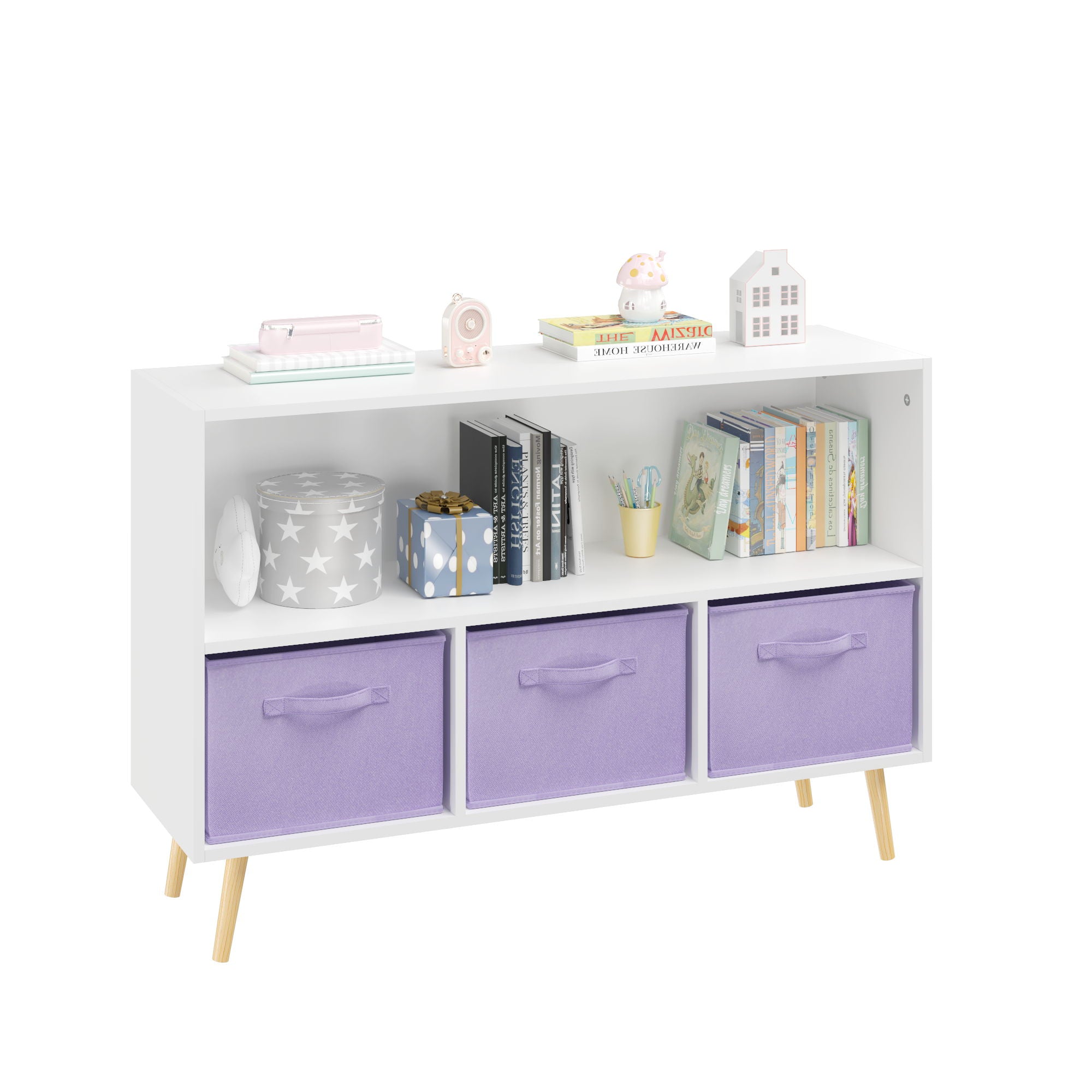 Bookcase With Collapsible Drawers, Book Display Organizer