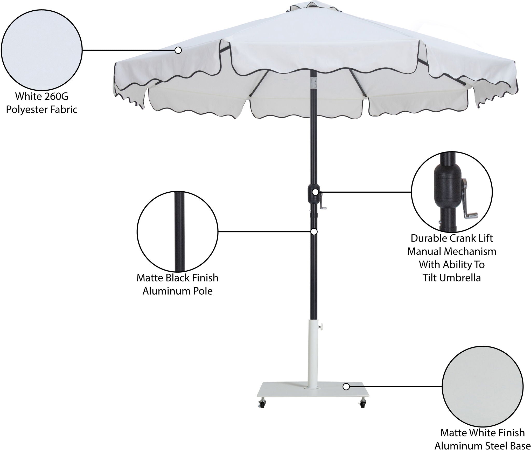 Amalfi - Aluminum Patio Umbrella - White Base / Black Pole