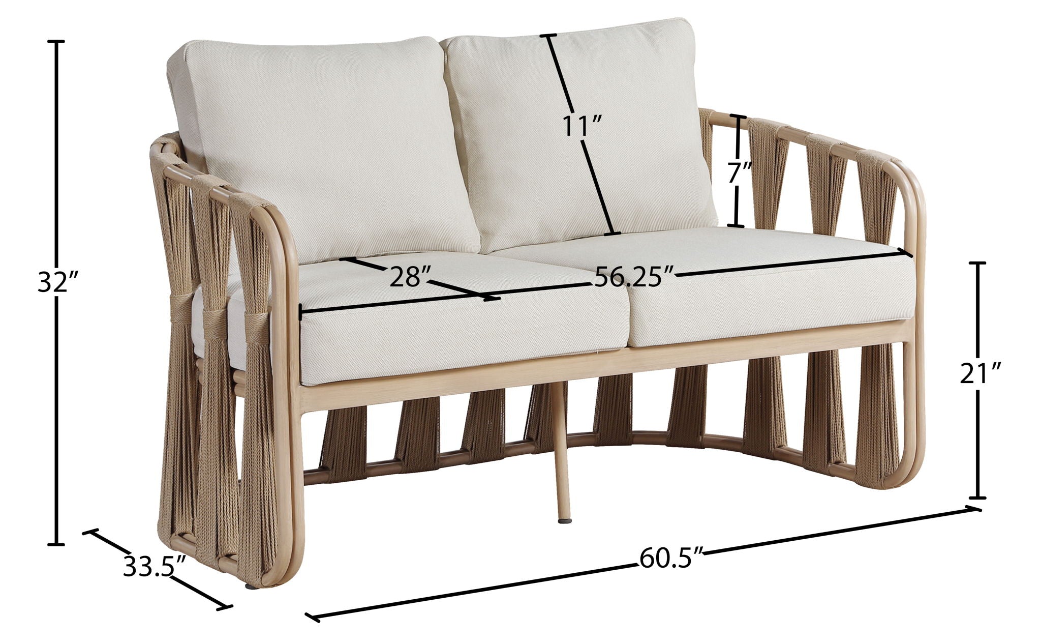 San Pietro - Resilient Waterproof Fabric 60.5" Upholstered Outdoor Patio Loveseat