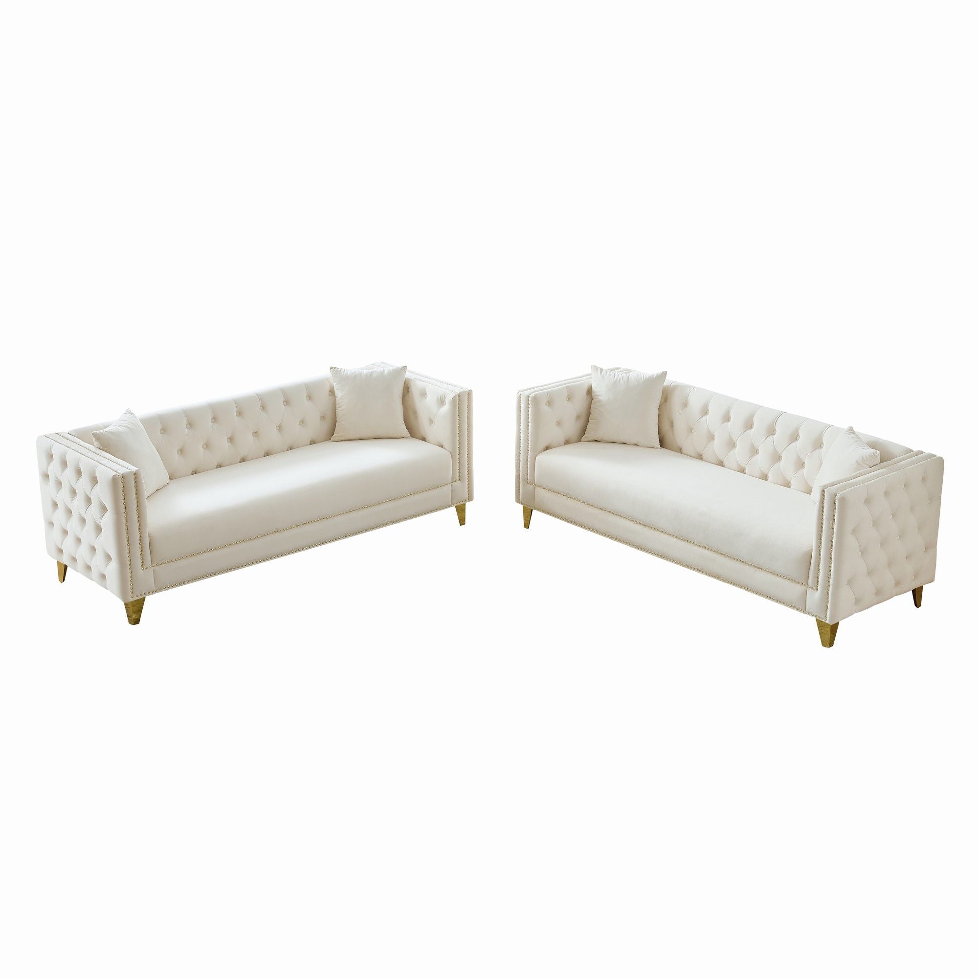 Deep Seat Sofa With Button Nailhead, Square Arm Couches