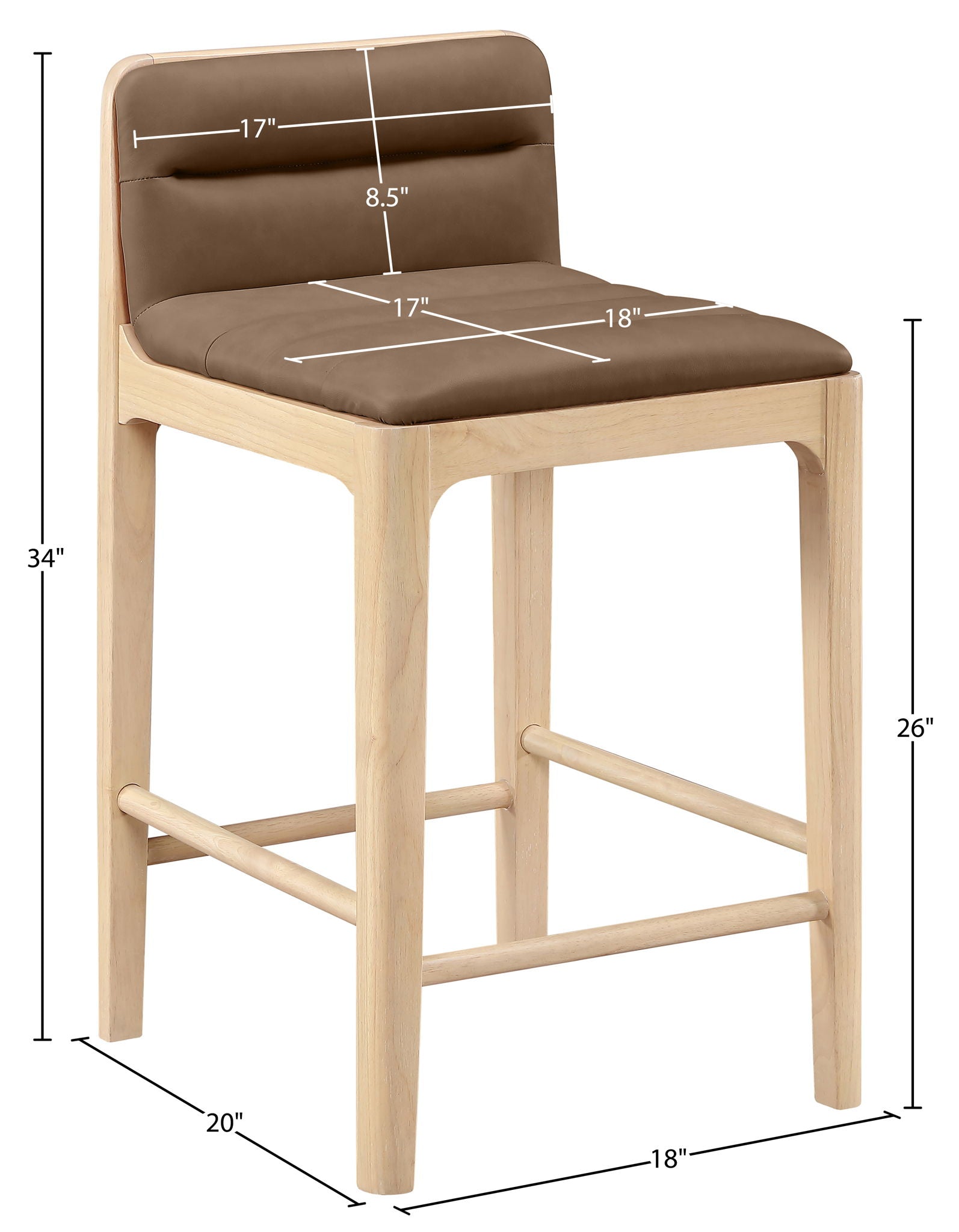 Ellis - Vegan Leather Upholstered Counter Stool (Set of 2) - Natural Base