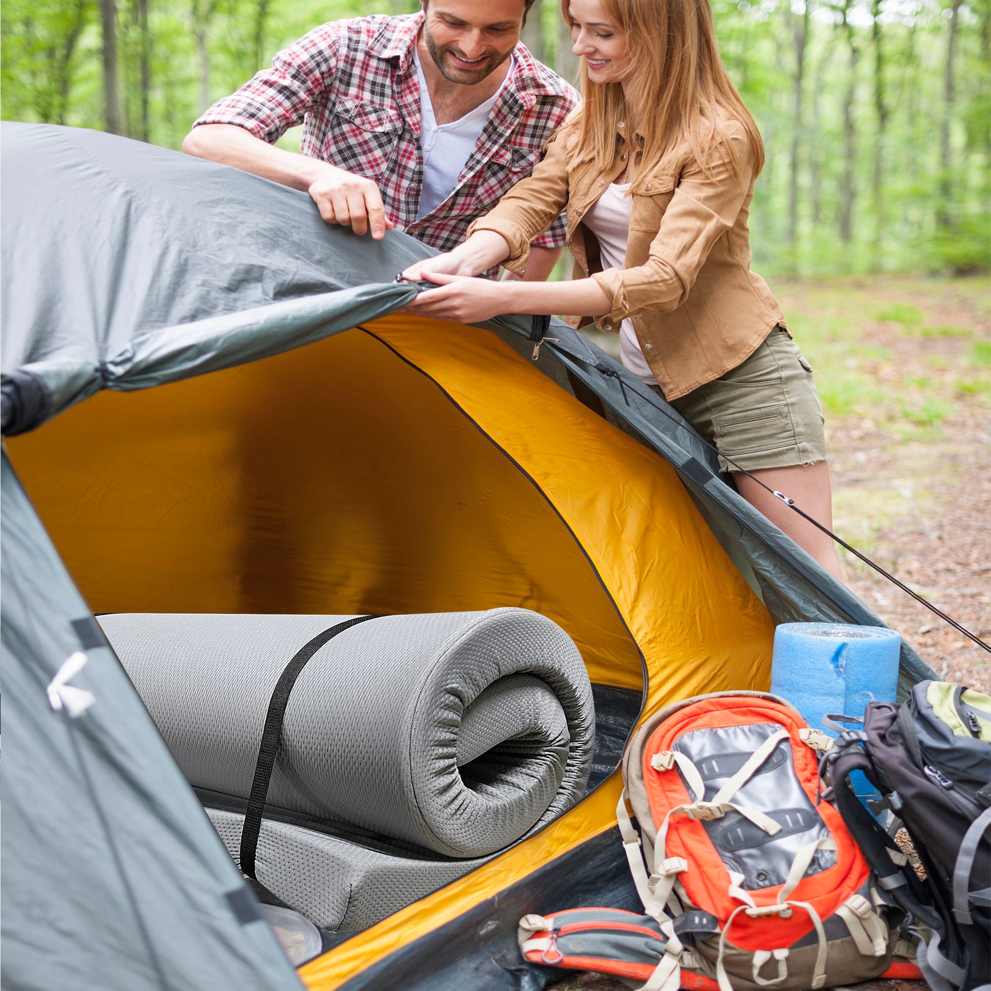 Memory Foam Camping Mattress, Foldable, Portable Comfort With Water Resistant Cover
