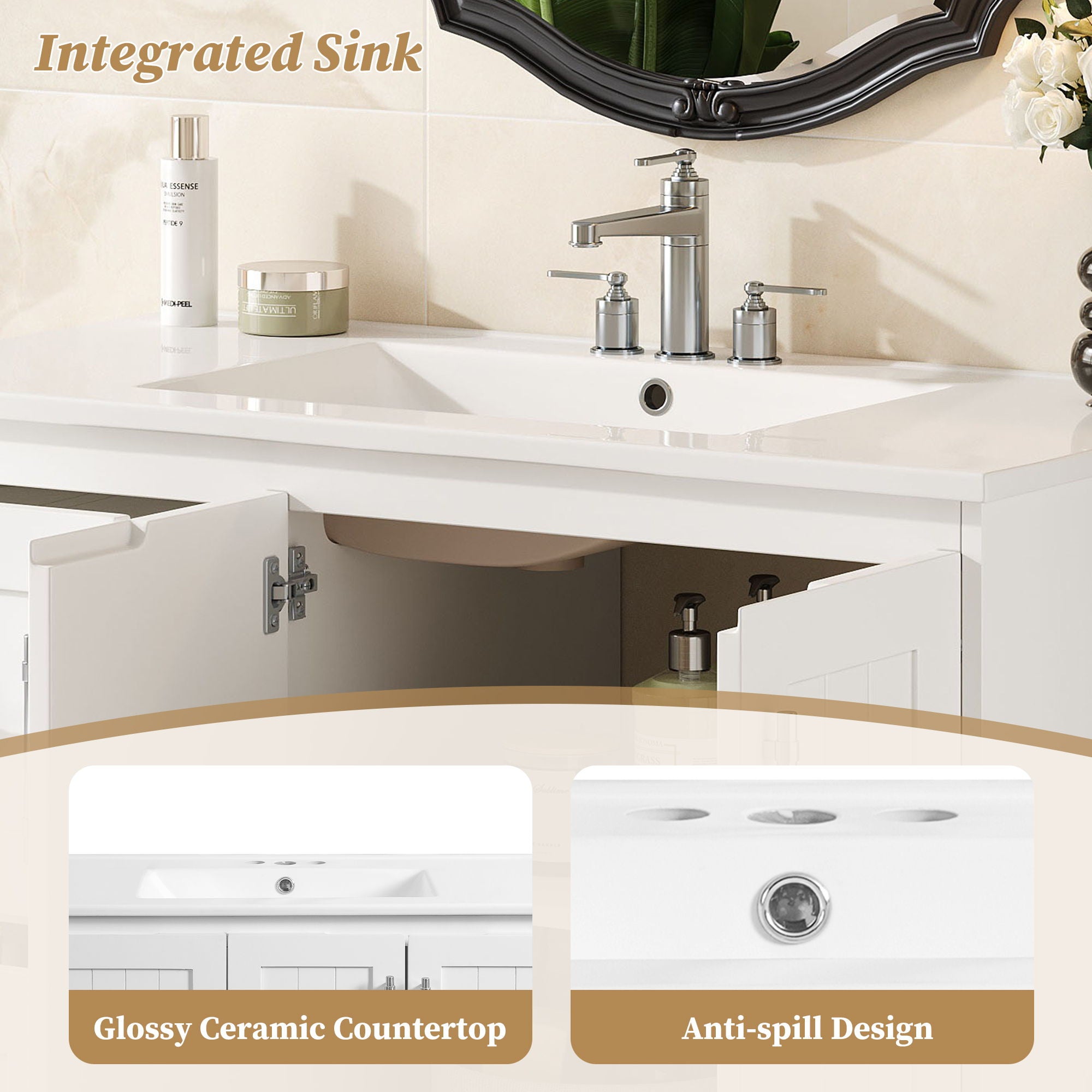 Wall Mounted Bathroom Vanity & Sink, 2 Drawers