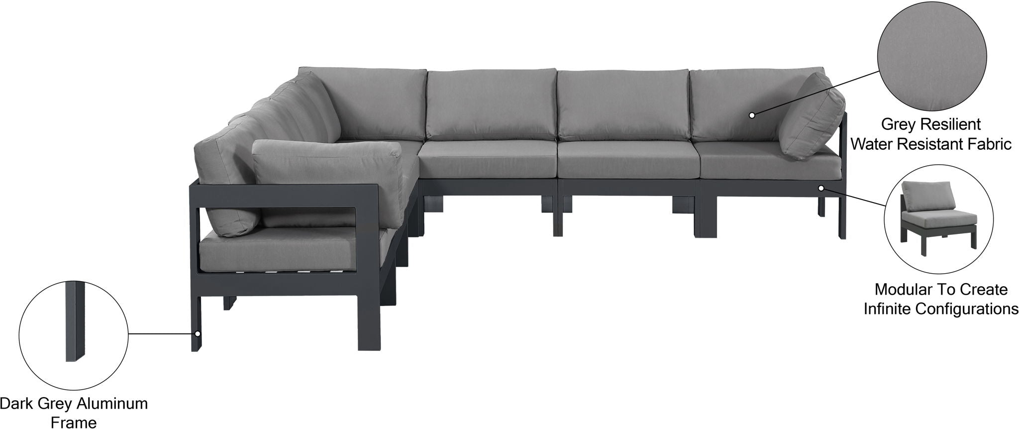 Nizuc - Outdoor Patio 7 Piece Modular Sectional With Gray Frame