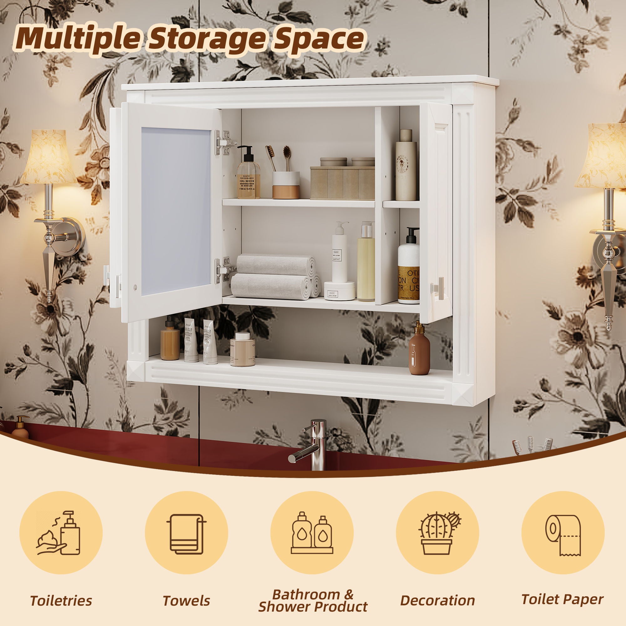Wall-Mounted Bathroom Cabinet With Mirror And Open Shelf - White