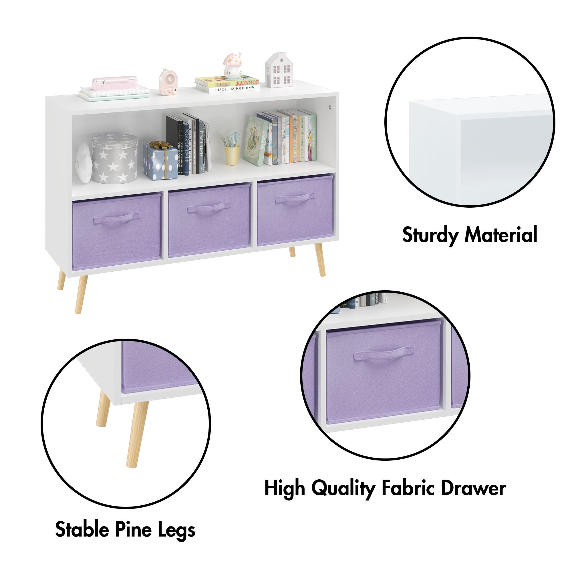 Bookcase With Collapsible Drawers, Book Display Organizer