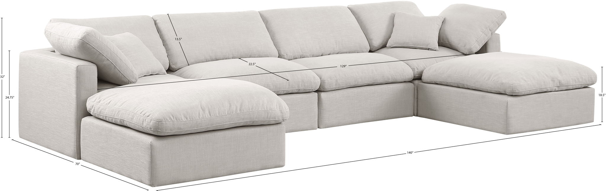Indulge - Linen 6 Piece Modular Double Chaise Sectional