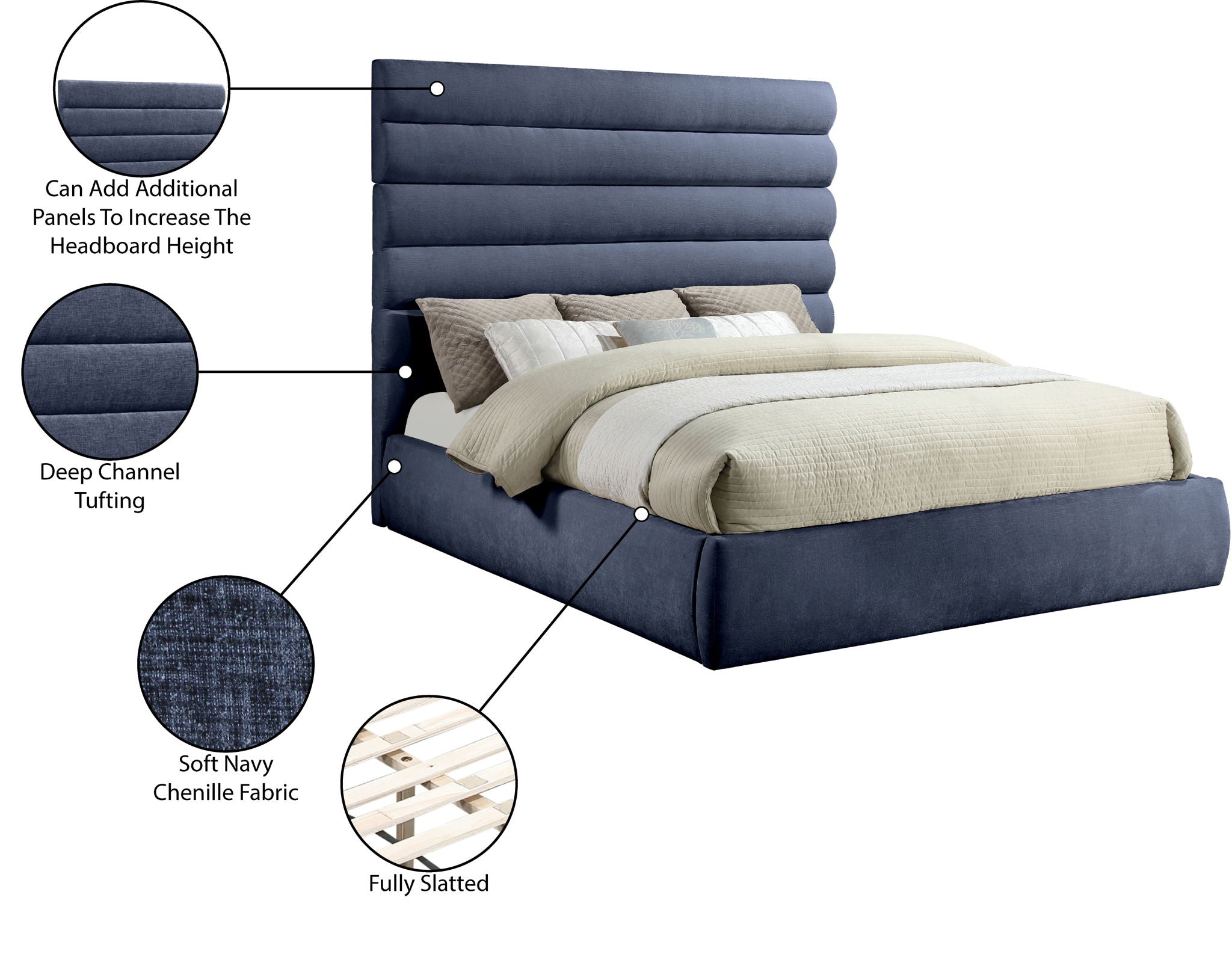 Adam - Chenille Fabric Bed With 70.5" Headboard